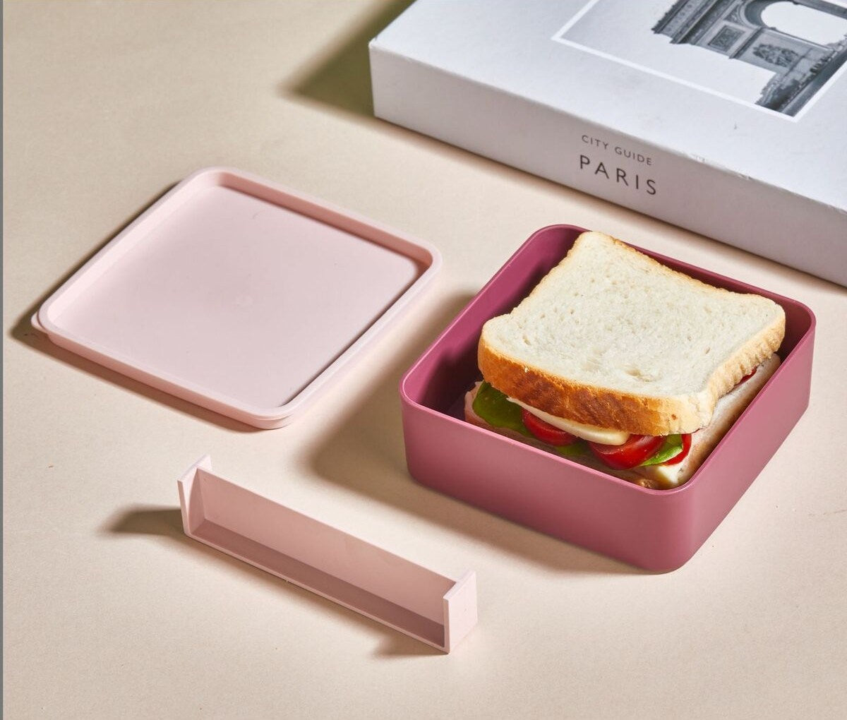 Set 2 cutii pranz EM-1013, roz, plastic, 14x14x5 cm