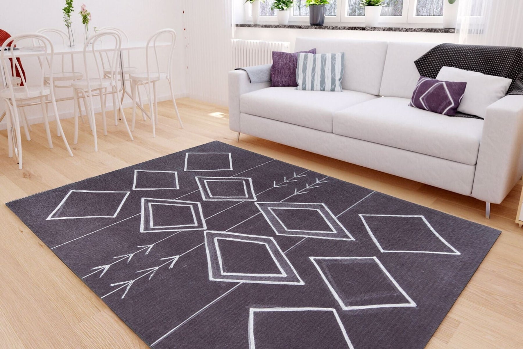 Covor ADA, 75x150 cm, forma dreptunghiulara, poliester, negru/alb, AL 297