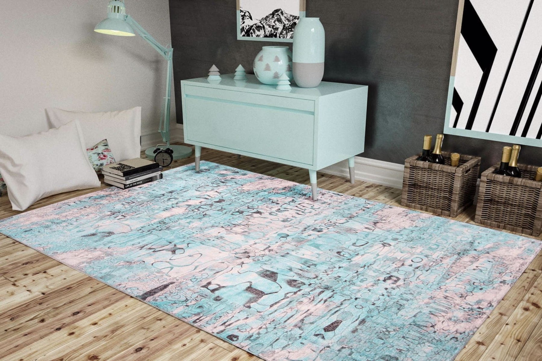 Covor FUNK CHENILLE, 75x150 cm, forma dreptunghiulara, poliester, turcoz/roz, AL 205