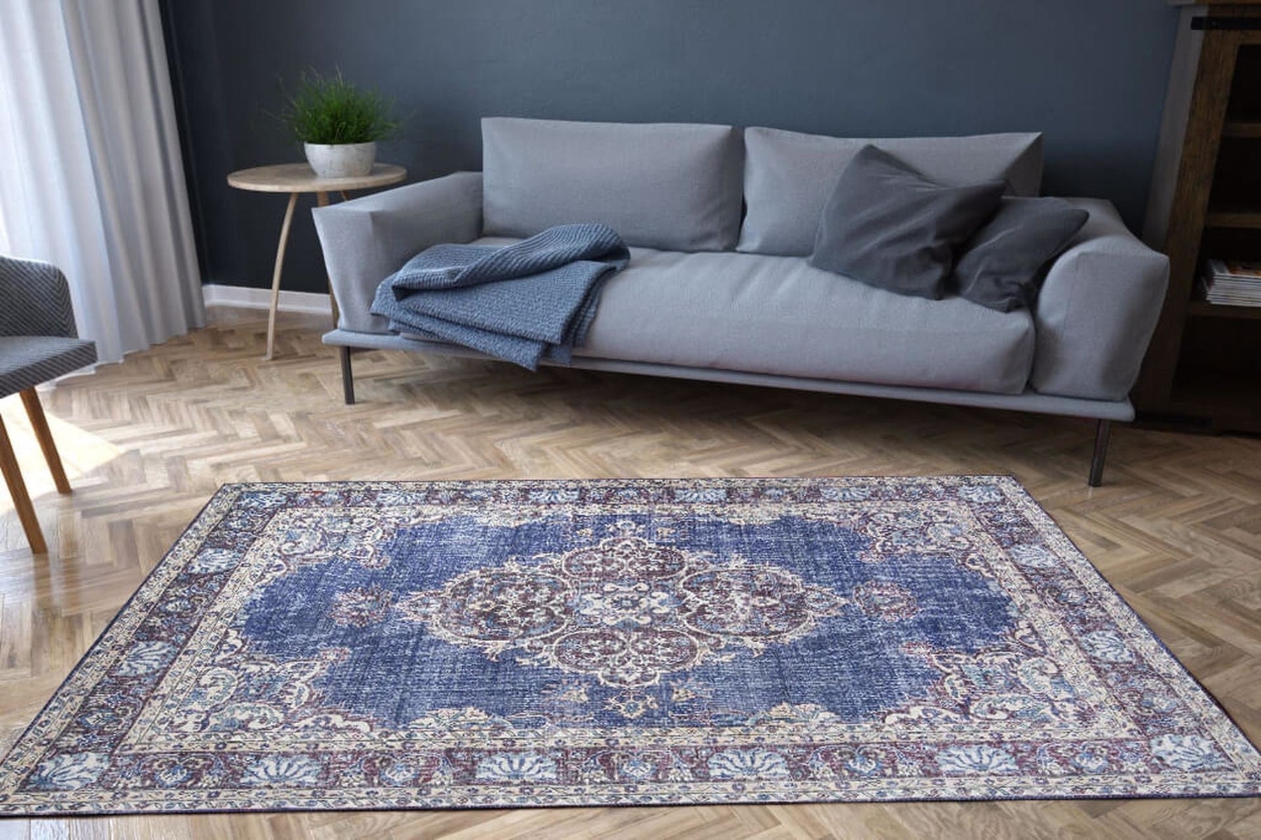 Covor BLUES CHENILLE, 75x150 cm, forma dreptunghiulara, poliester, albastru inchis/alb, AL 249