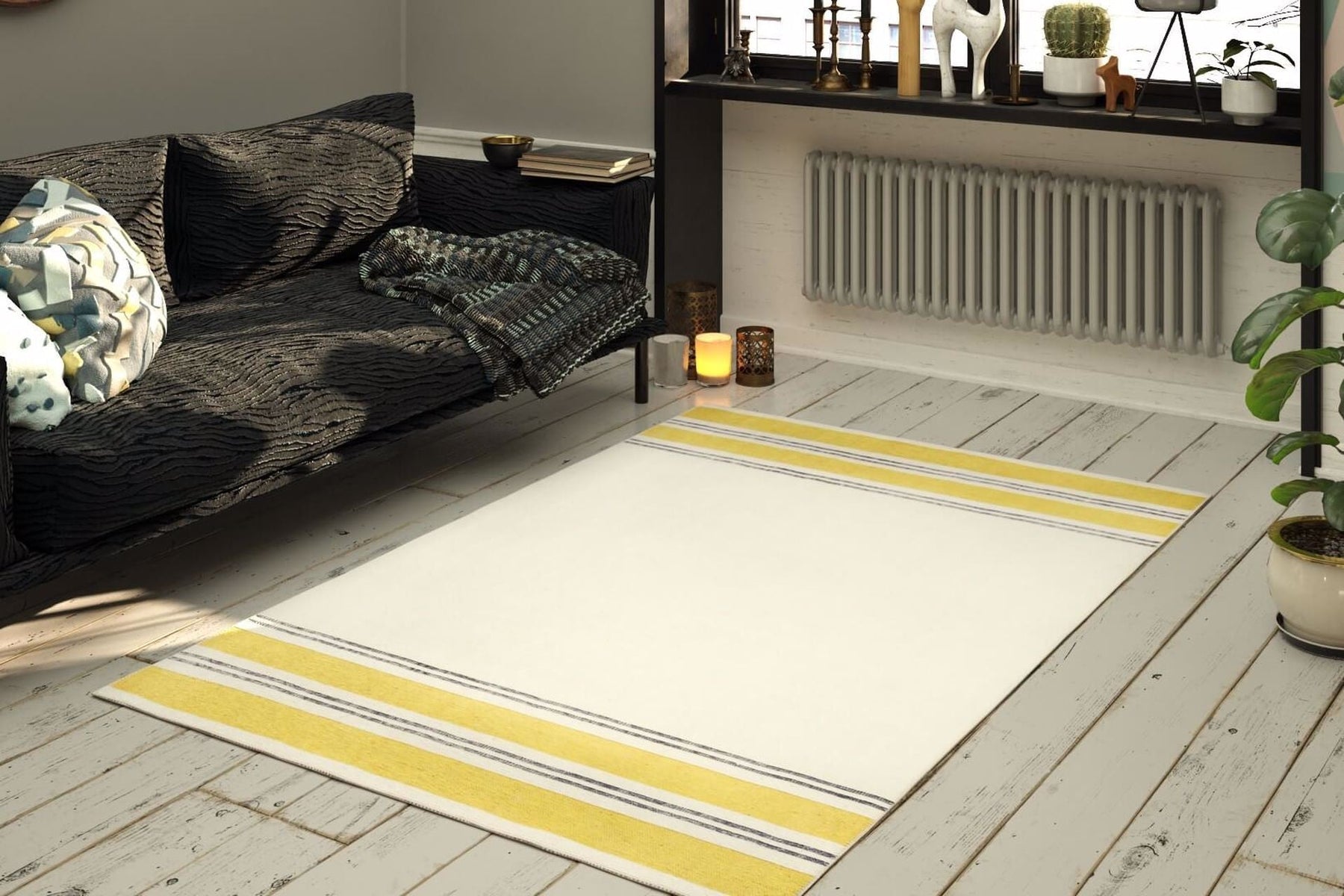 Covor FUNK CHENILLE, 75x150 cm, forma dreptunghiulara, poliester, galben/crem/gri, AL 13
