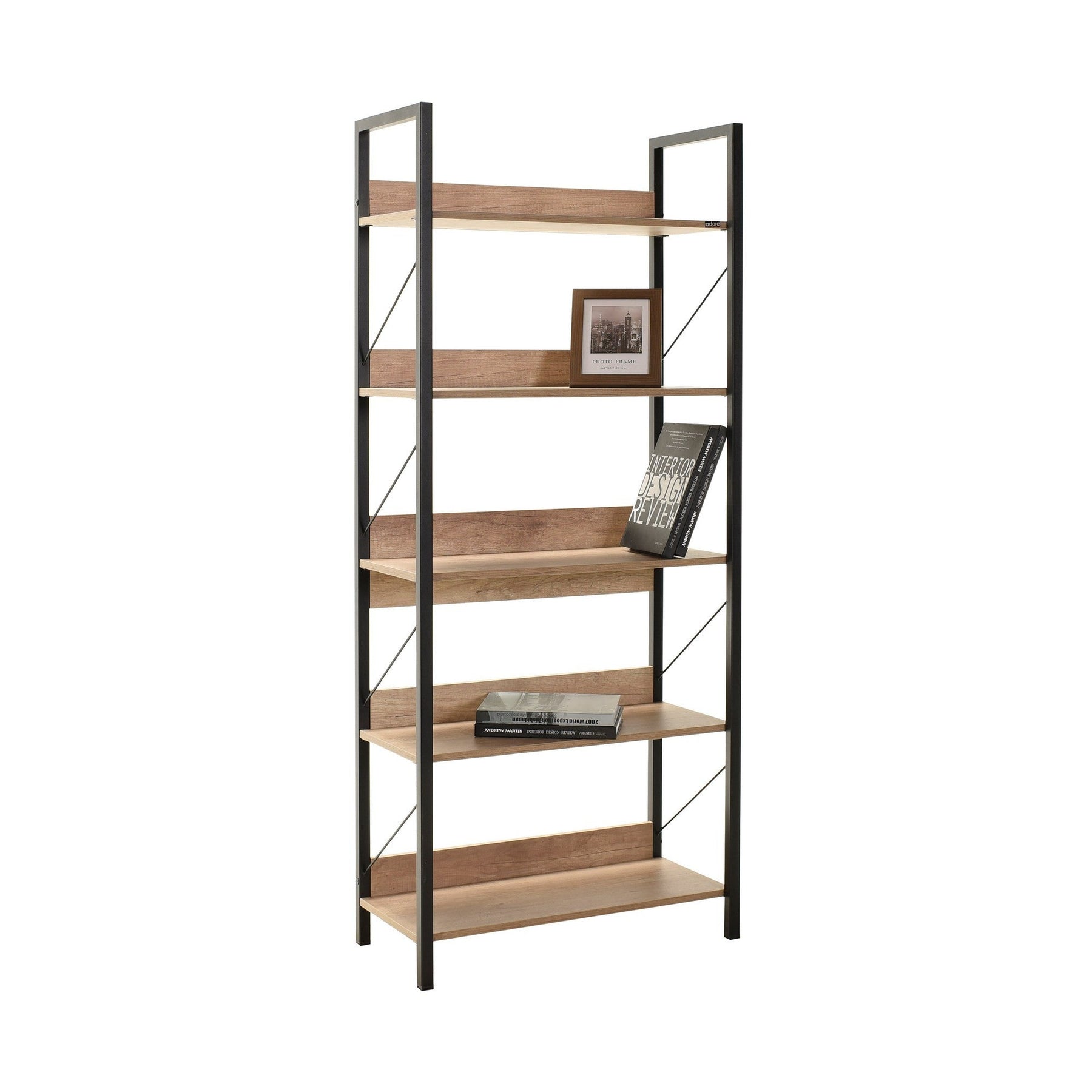 Biblioteca 479ADR1304, stejar/negru, PAL melaminat/metal, 73x35x172 cm