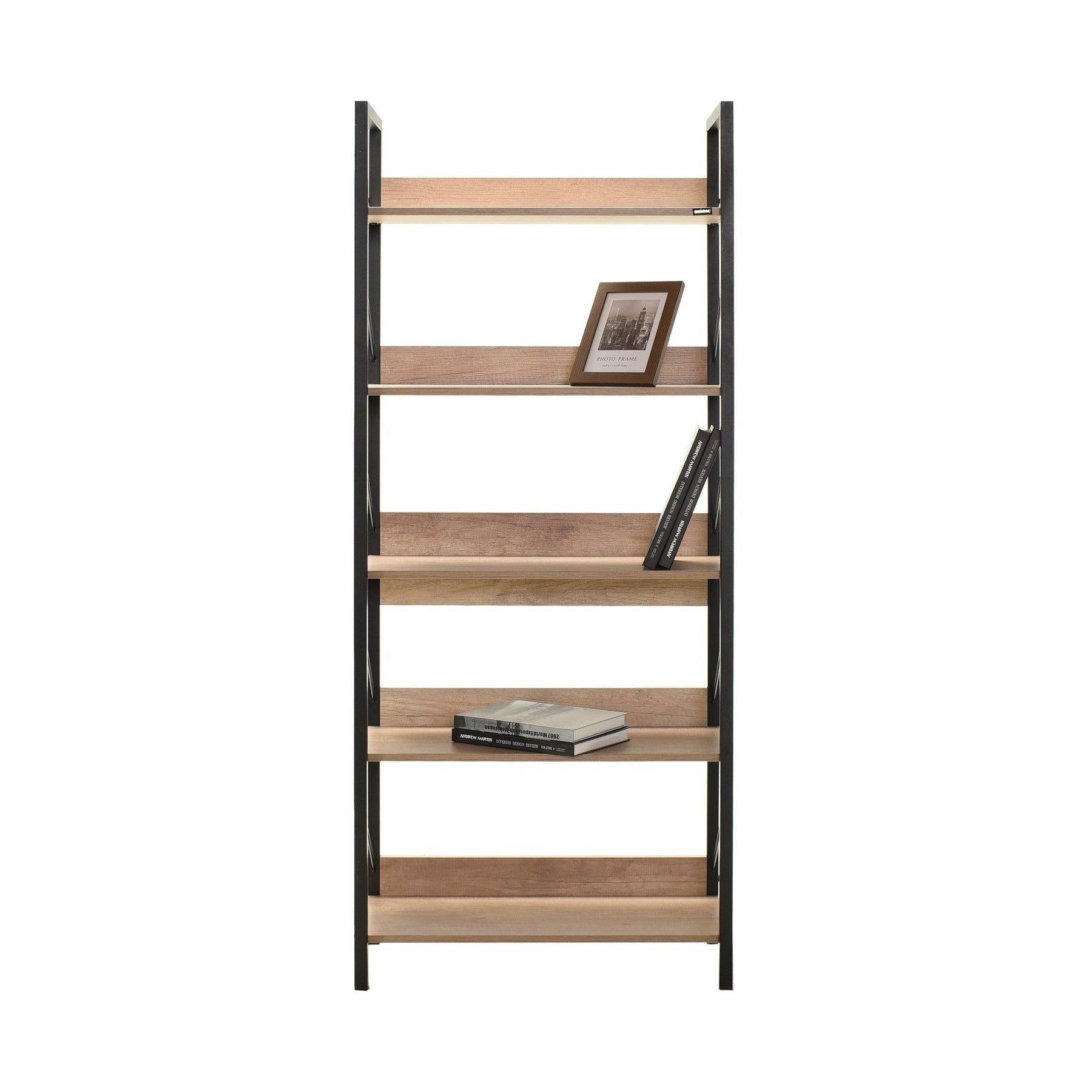 Biblioteca 479ADR1304, stejar/negru, PAL melaminat/metal, 73x35x172 cm