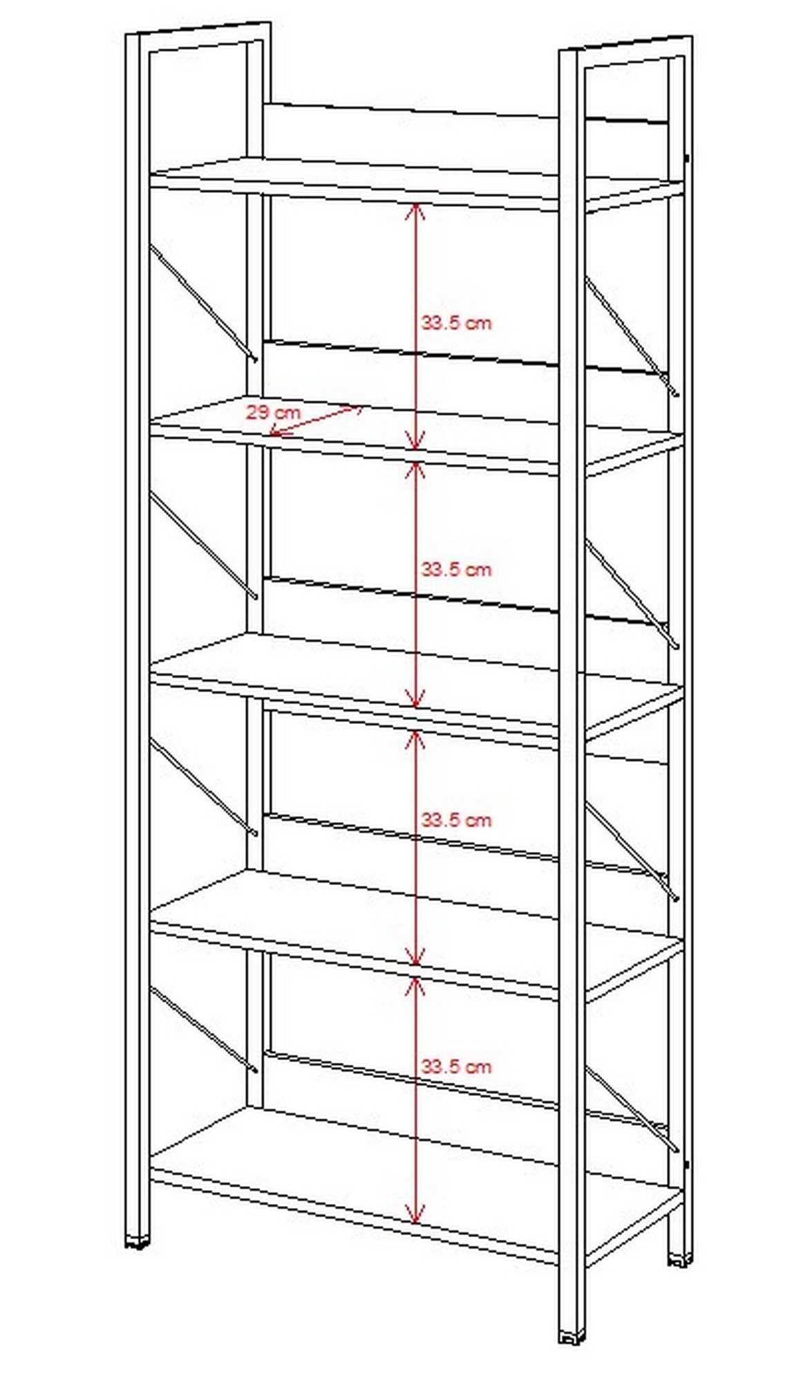 Biblioteca 479ADR1304, stejar/negru, PAL melaminat/metal, 73x35x172 cm