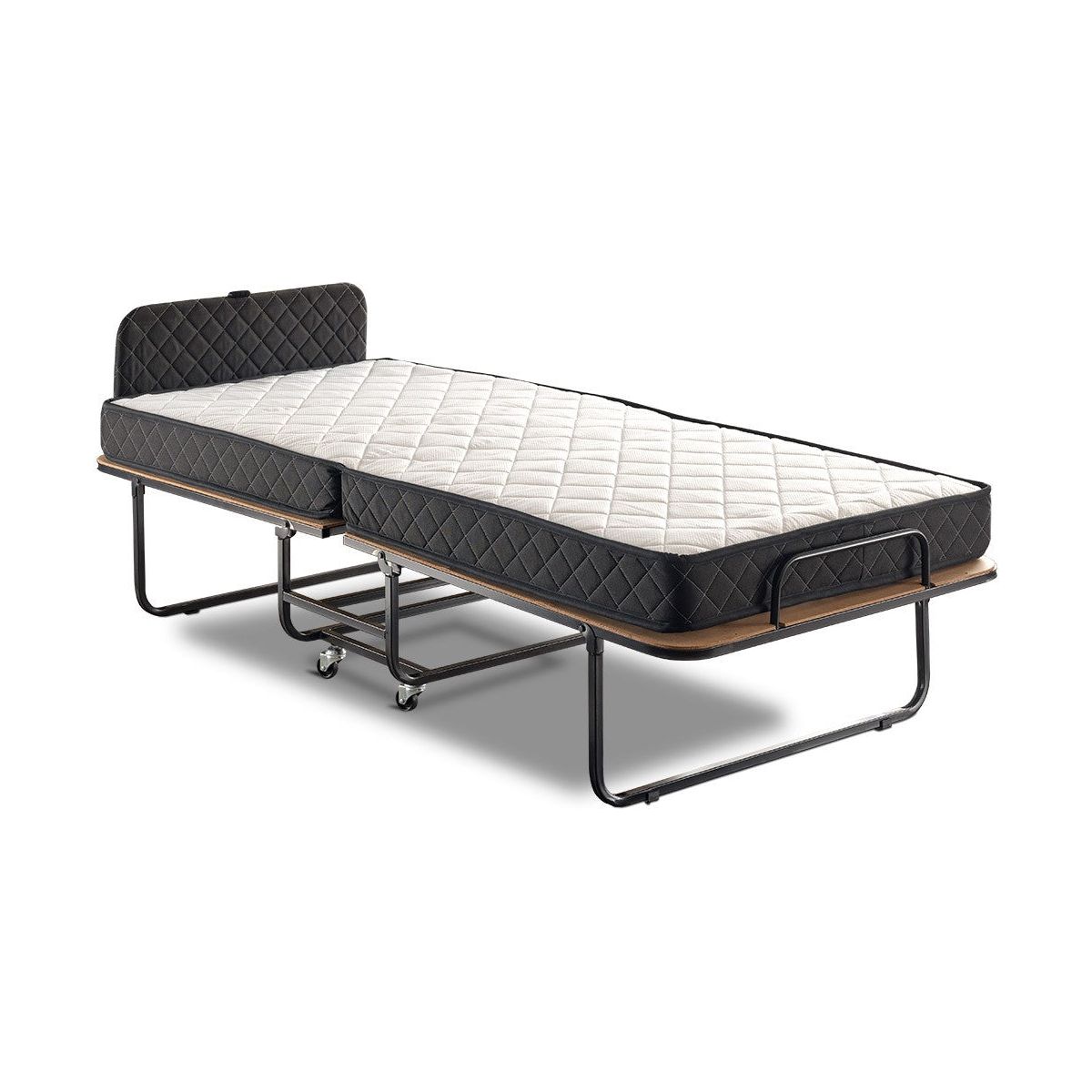 Pat pliabil XL Katlanir, rama metalica/placaj, negru, 90x41x121 cm, saltea inclusa