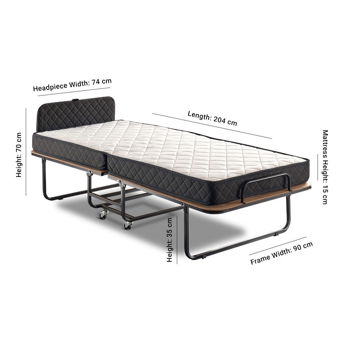 Pat pliabil XL Katlanir, rama metalica/placaj, negru, 90x41x121 cm, saltea inclusa