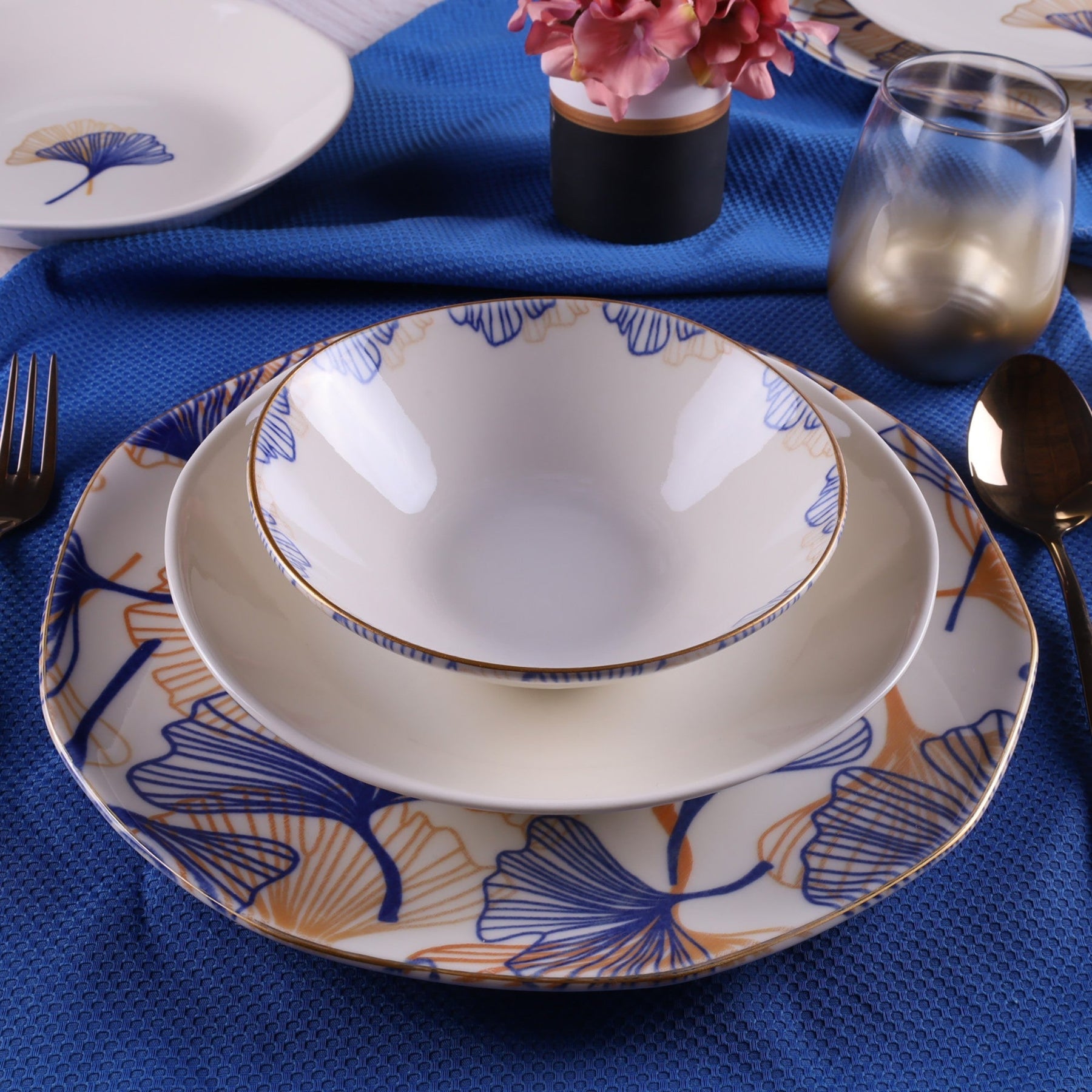 Set de cina ORG24DB1506, 24 piese, multicolor, portelan
