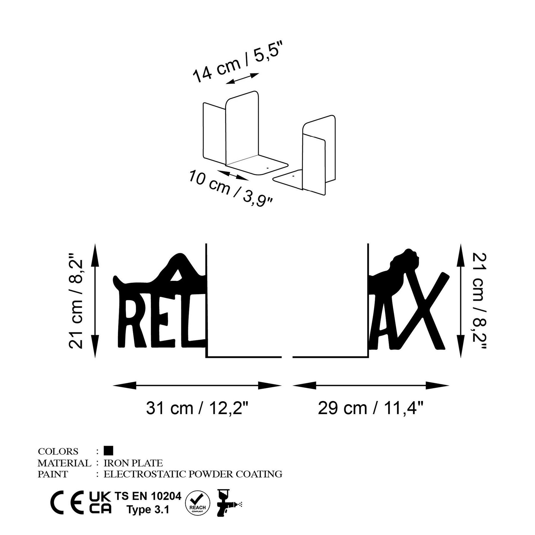 Suport carti KT-RELAX, negru, metal 60x14x21 cm