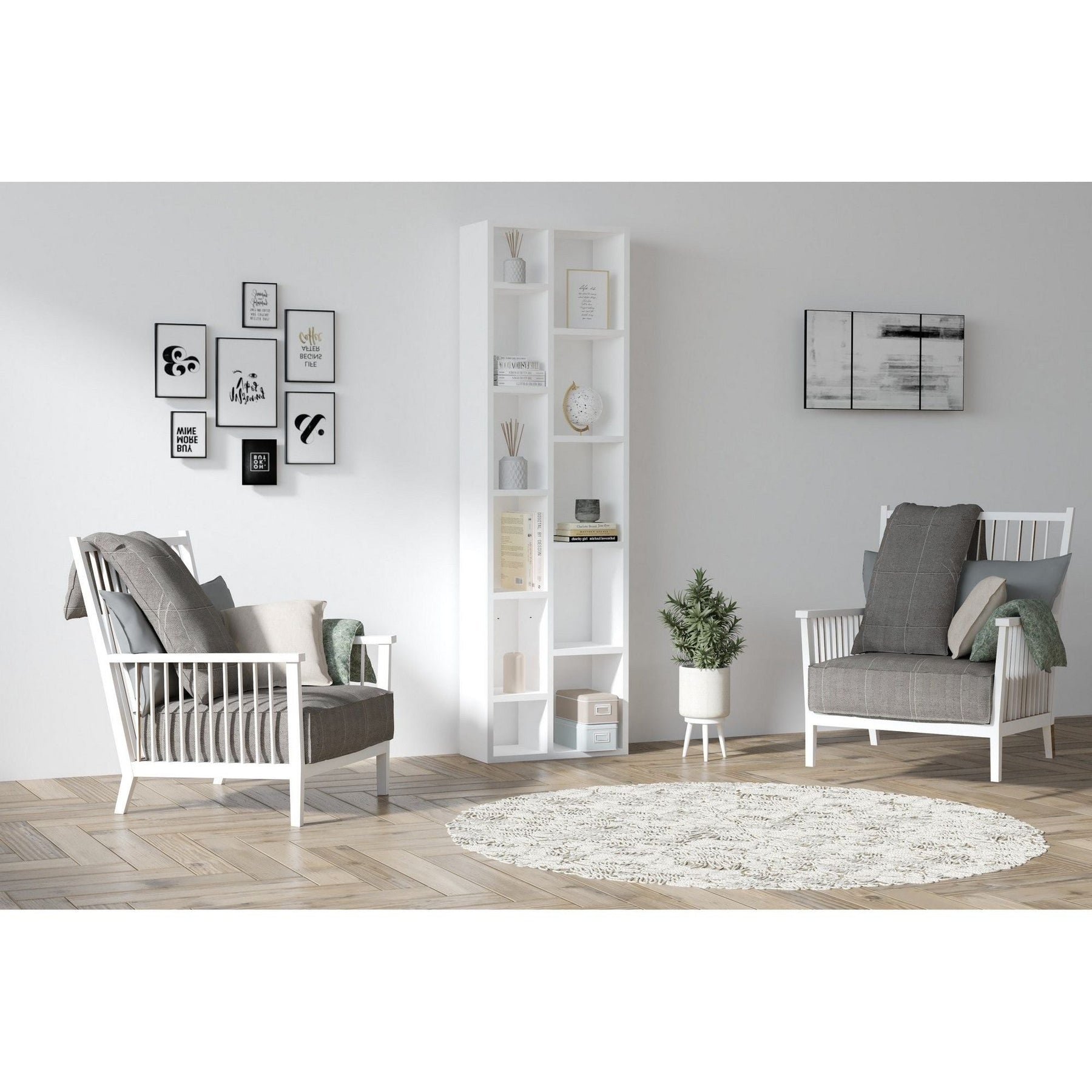 Biblioteca Tomi, alba, 100% placa melaminat, 44,4 cmx19,6x150 cm