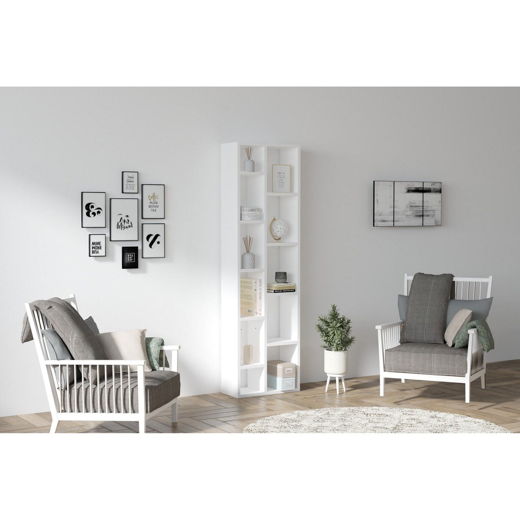 Biblioteca Tomi, alba, 100% placa melaminat, 44,4 cmx19,6x150 cm