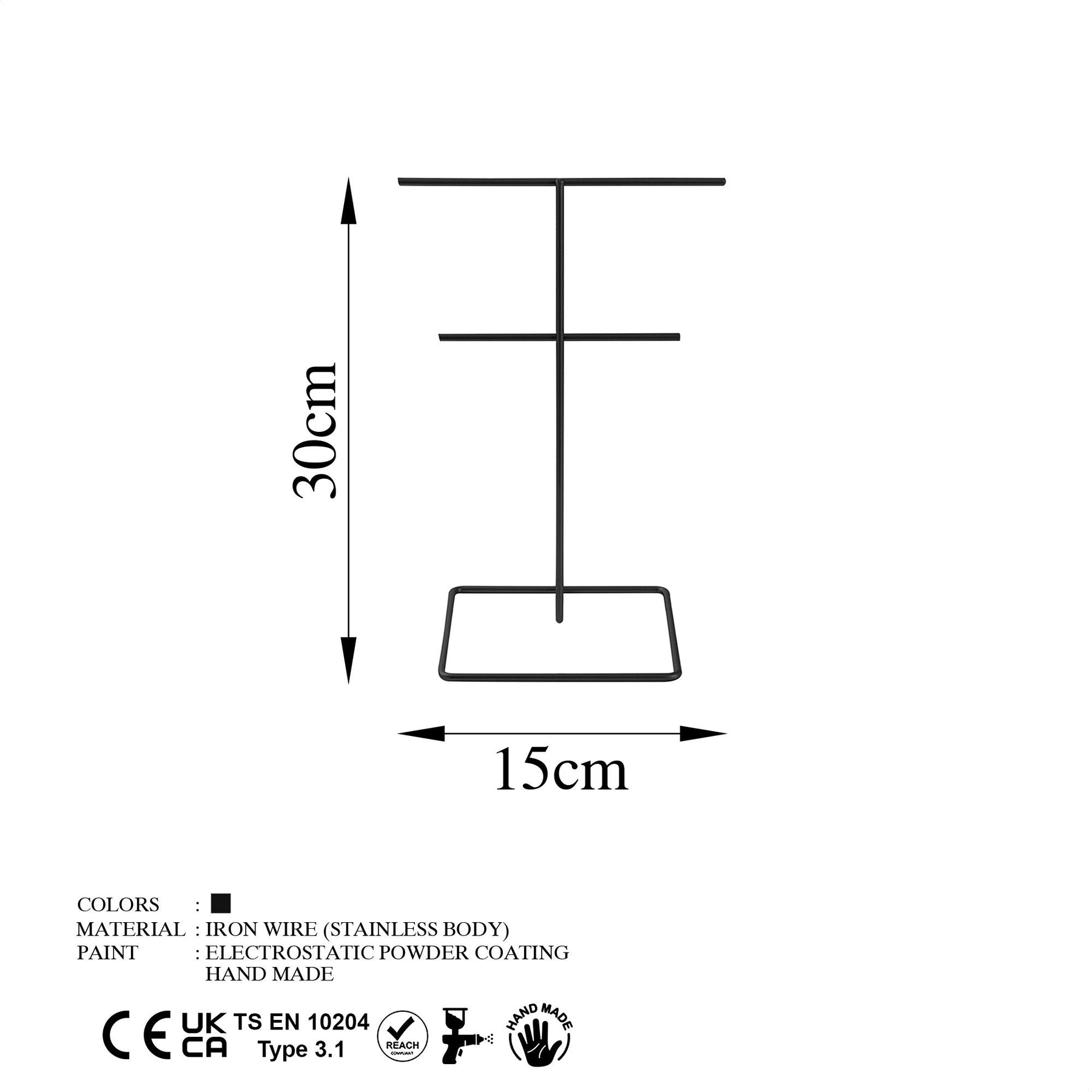 Suport bijuterii TK-004-B, negru, metal, 15x30 cm