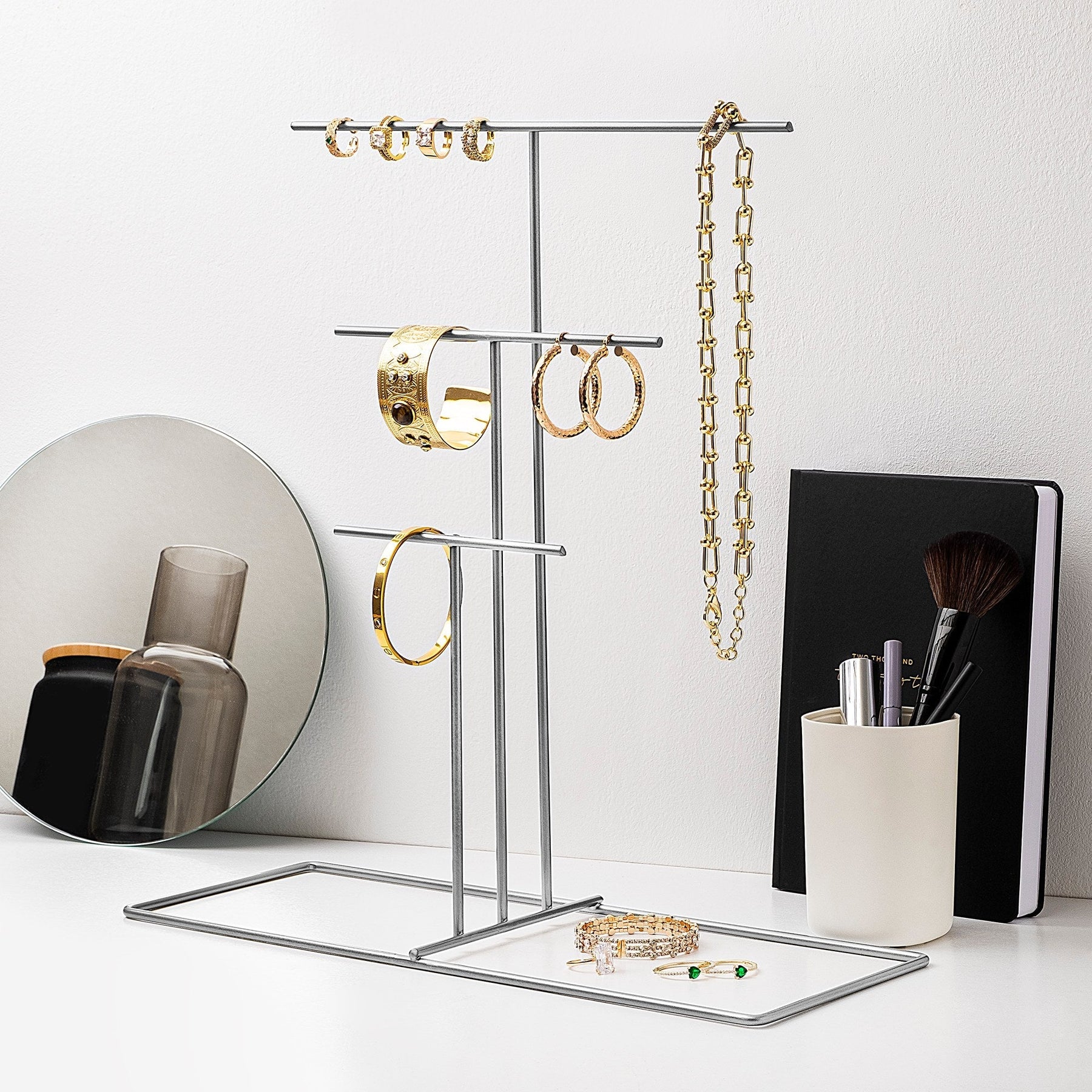 Suport bijuterii TK-006-A, crom, metal, 40x15x41 cm