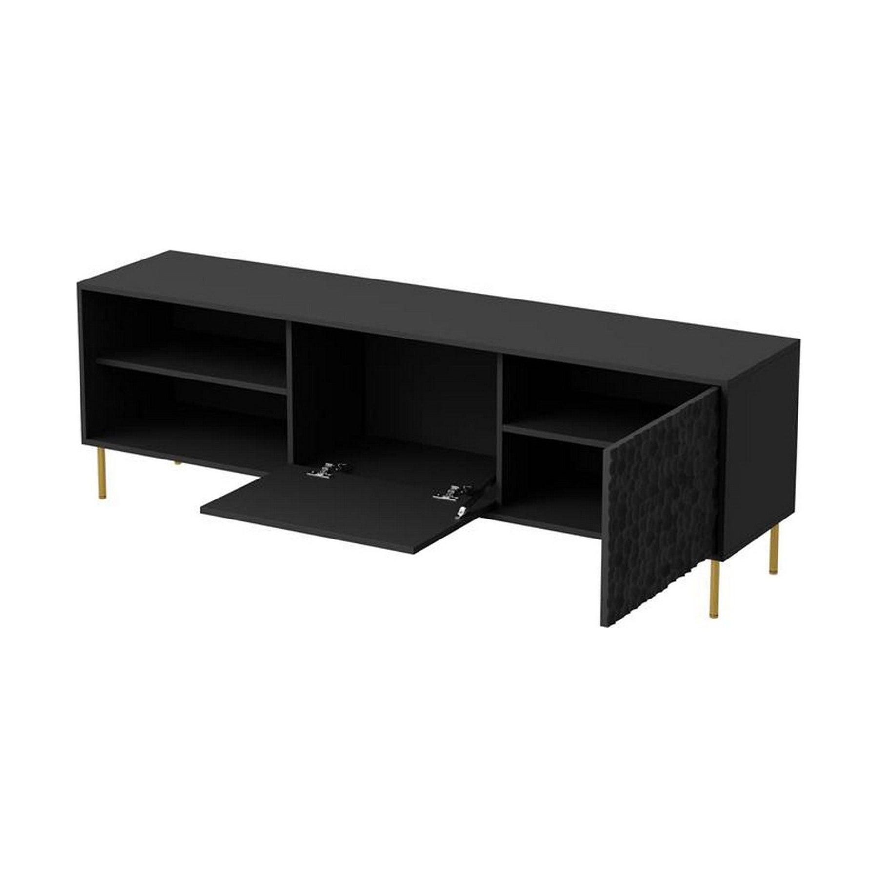 Comoda TV BULLET, negru/auriu, PAL laminat, 180X41X58 cm