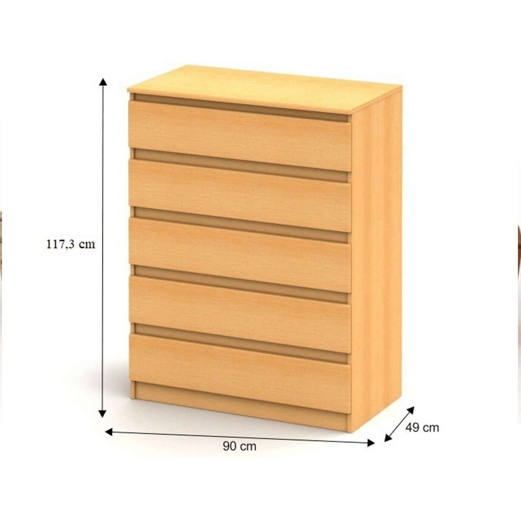 Comoda HANY 2 NEW 005, fag, cu 5 sertare, 90x49x117.3 cm