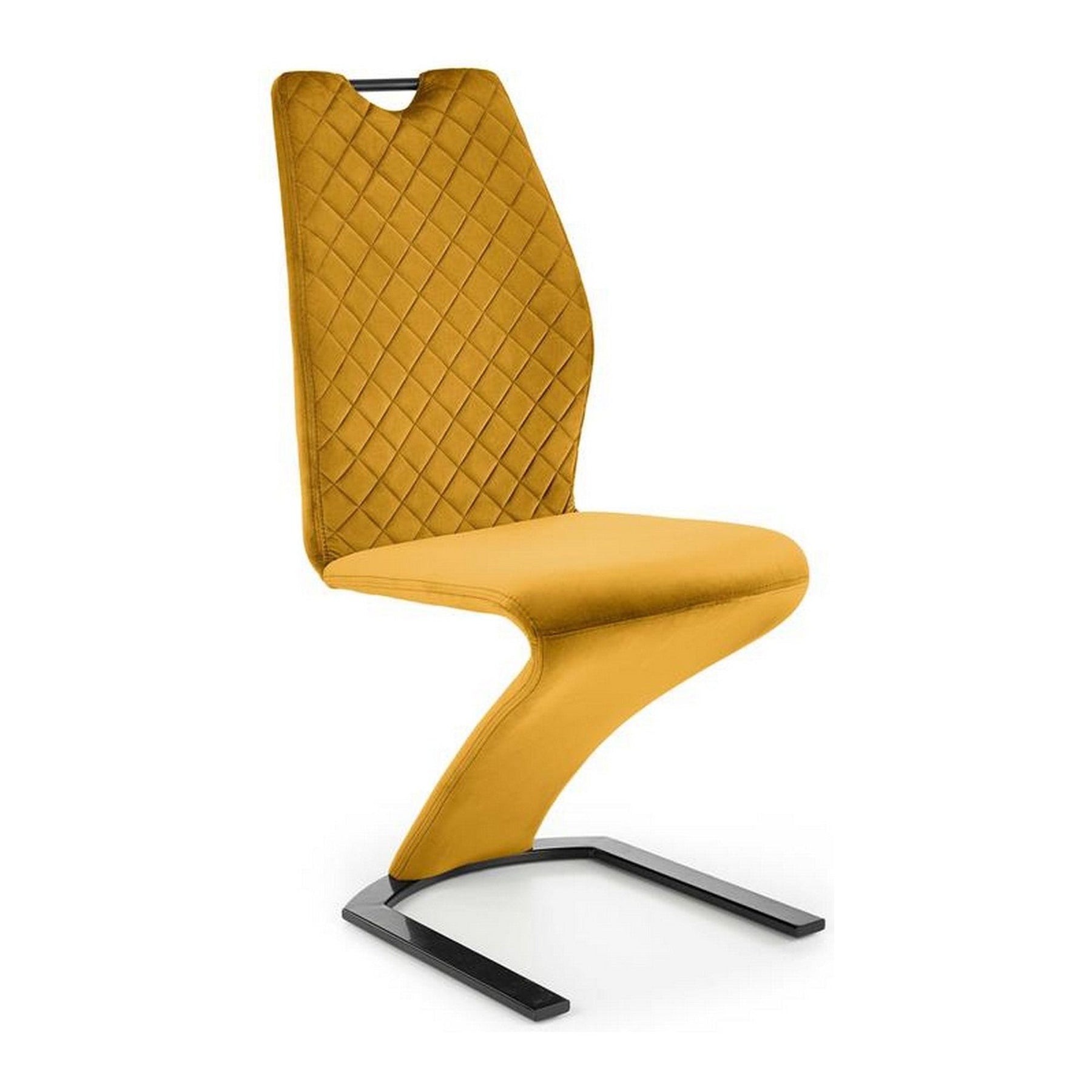 Scaun tapitat K442, galben, stofa catifelata, 46x61x102 cm