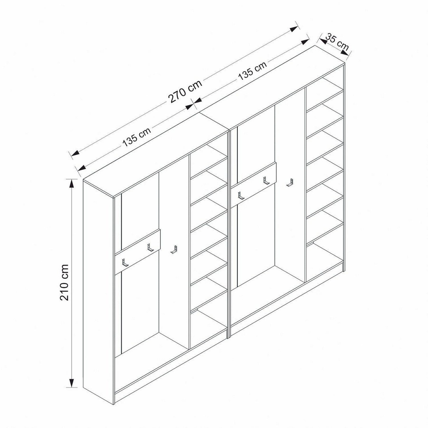 Mobilier hol KALE 8123, alb, PAL melaminat, 270x35x210 cm
