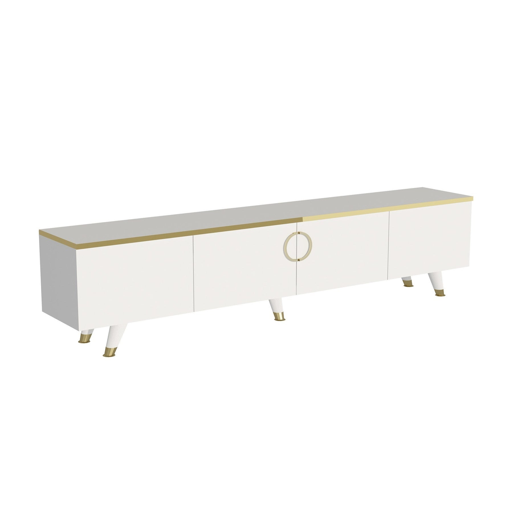 Comoda TV LUXIA, alb/auriu, PAL melaminat, 180x31x30 cm