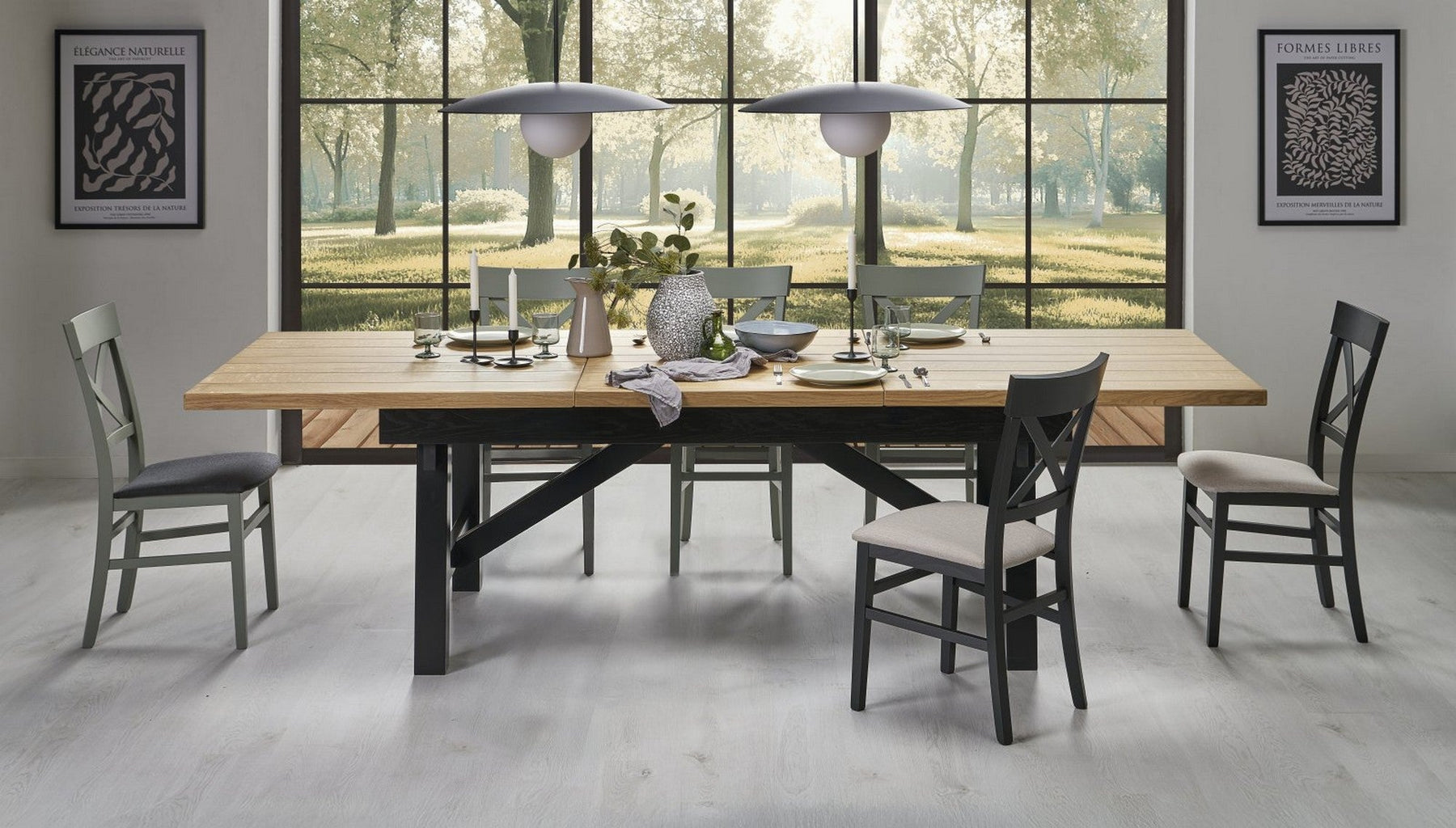 Masa extensibila FIESTA, stejar natural/negru, 200/280x100x77 cm