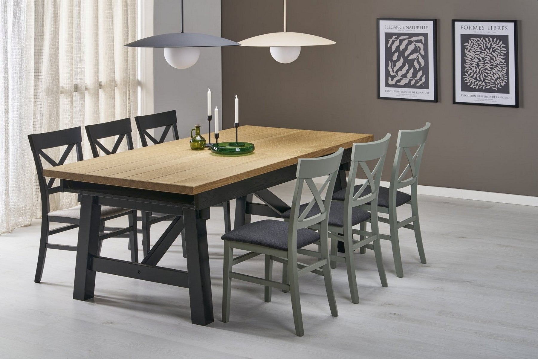 Masa extensibila FIESTA, stejar natural/negru, 200/280x100x77 cm