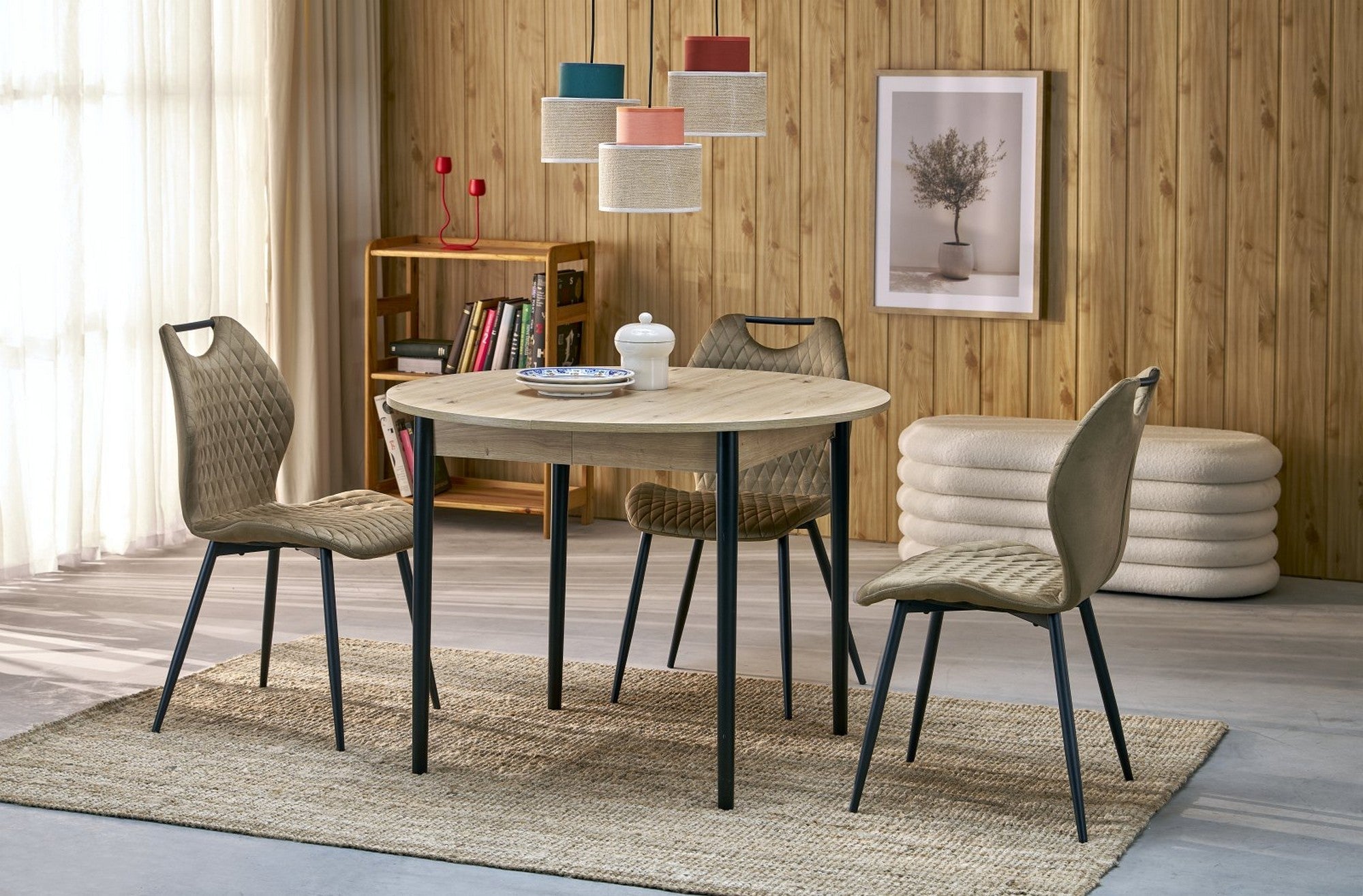Masa extensibila PIVOT, stejar artisan/negru, PAL laminat/lemn