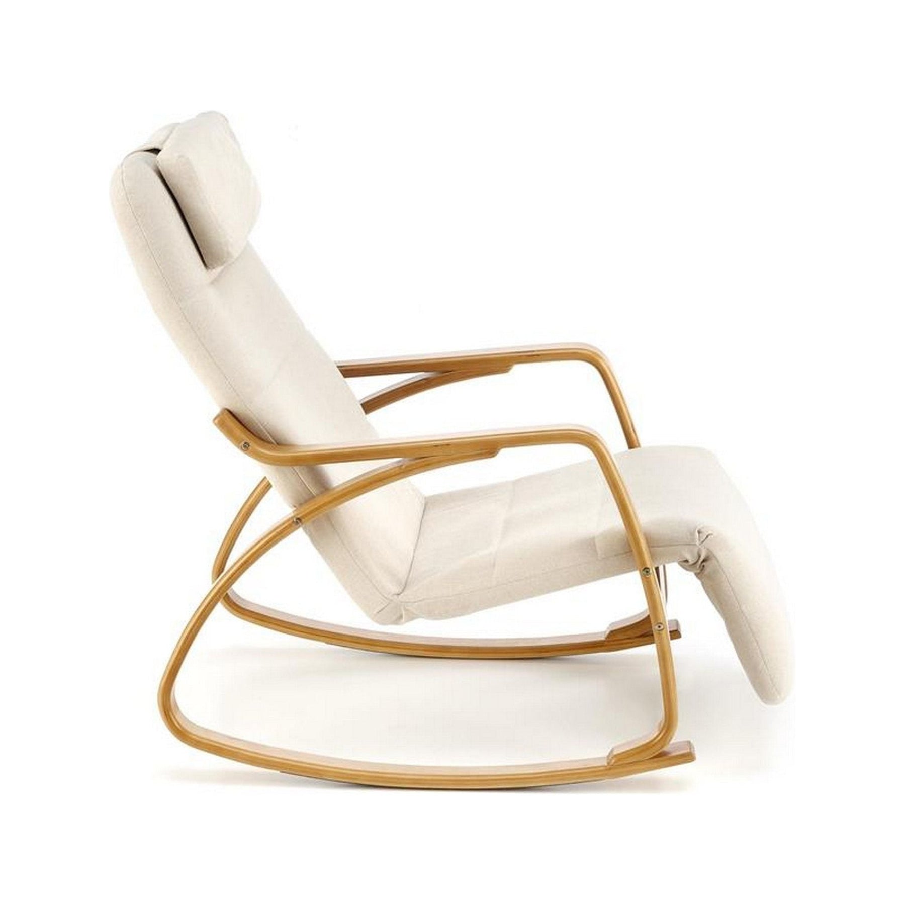 Fotoliu relaxare PRIME, bej, stofa/lemn masiv, 58x93x100 cm