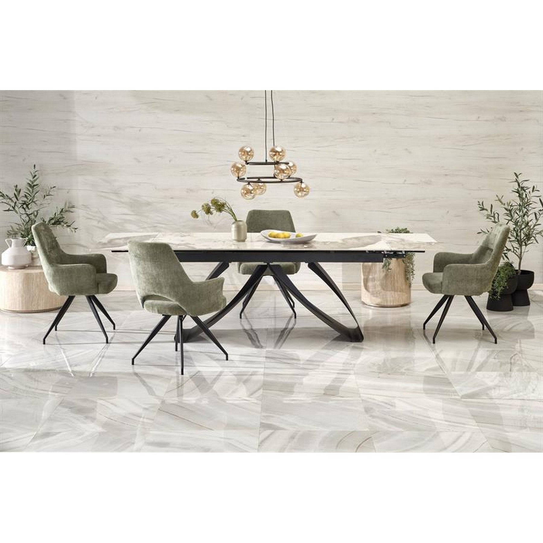 Masa extensibila HILARIO, alb/negru, ceramica/metal, 180/260x90x75 cm