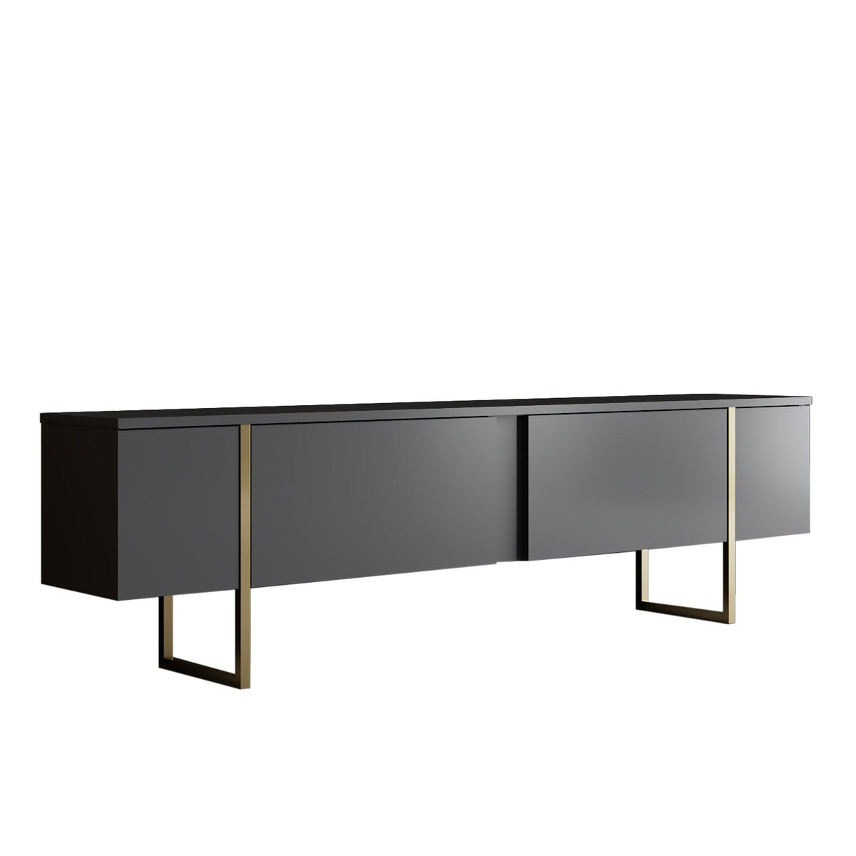 Comoda tv cu usi LUXE, gri antracit/auriu, PAL/metal, 180x50x30 cm
