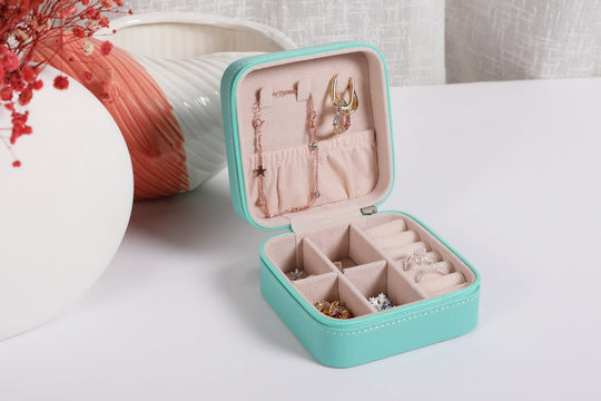 Cutie bijuterii 649LFT1102, verde menta, piele, 10x6 cm