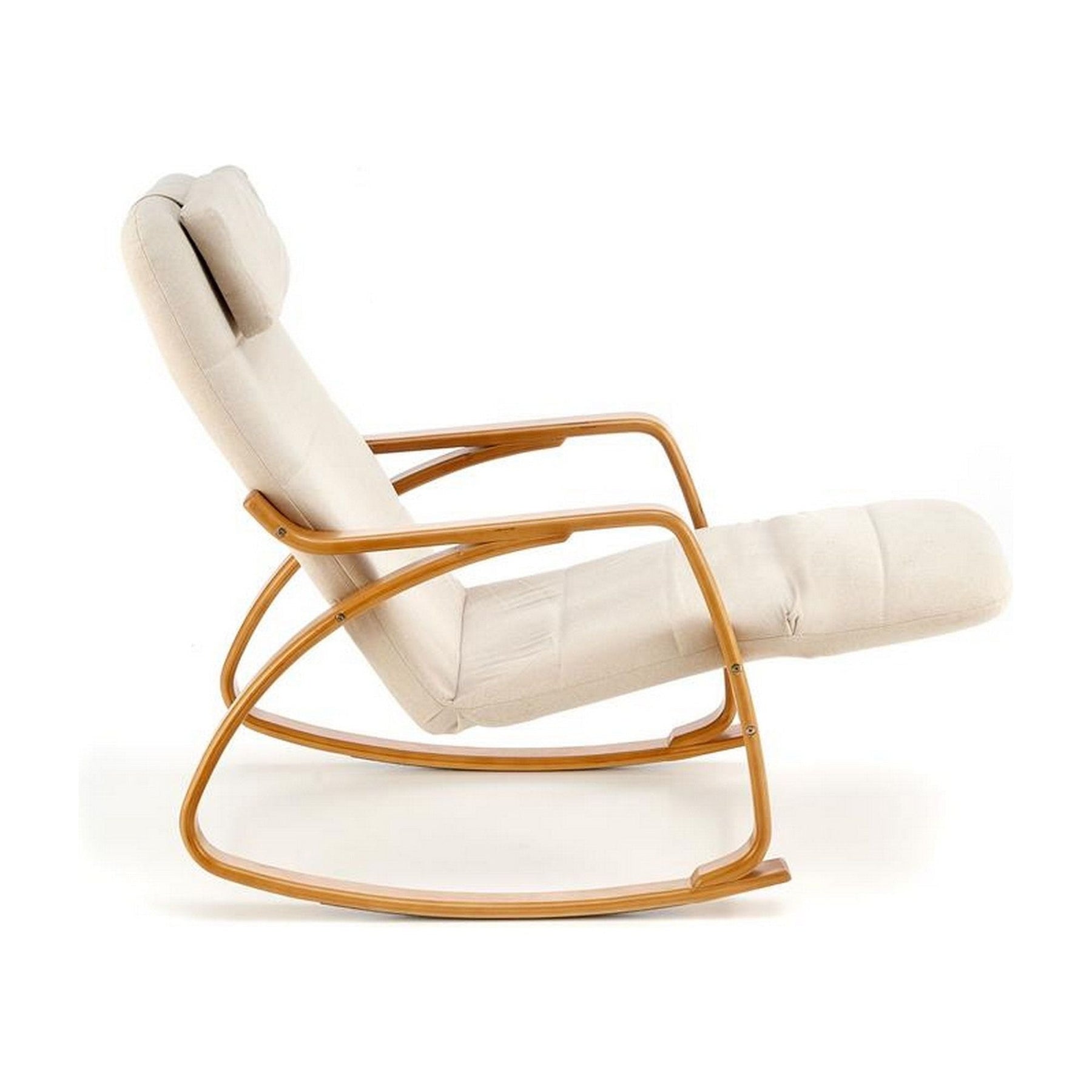 Fotoliu relaxare PRIME, bej, stofa/lemn masiv, 58x93x100 cm