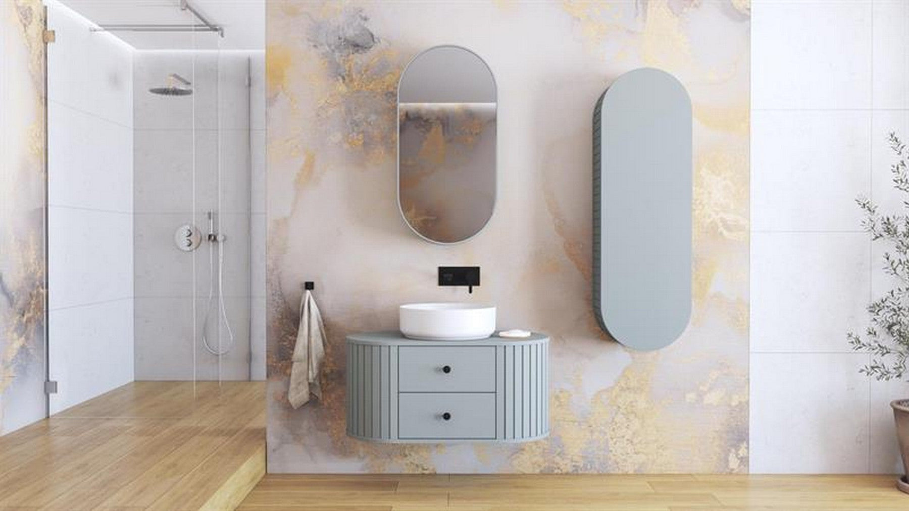 Dulap baie VENEZIA, gri mat, PAL laminat, cu oglinda, 48x19x95 cm