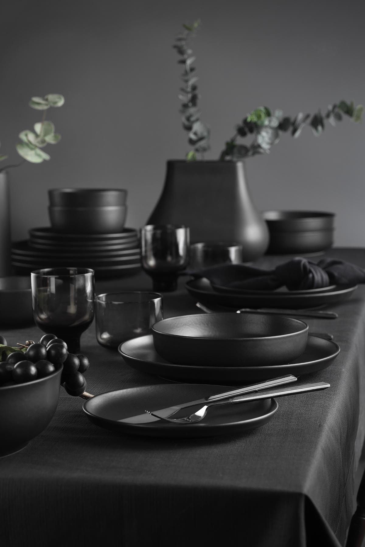 Set de cina CRT16YS740170, 16 piese, negru mat, portelan