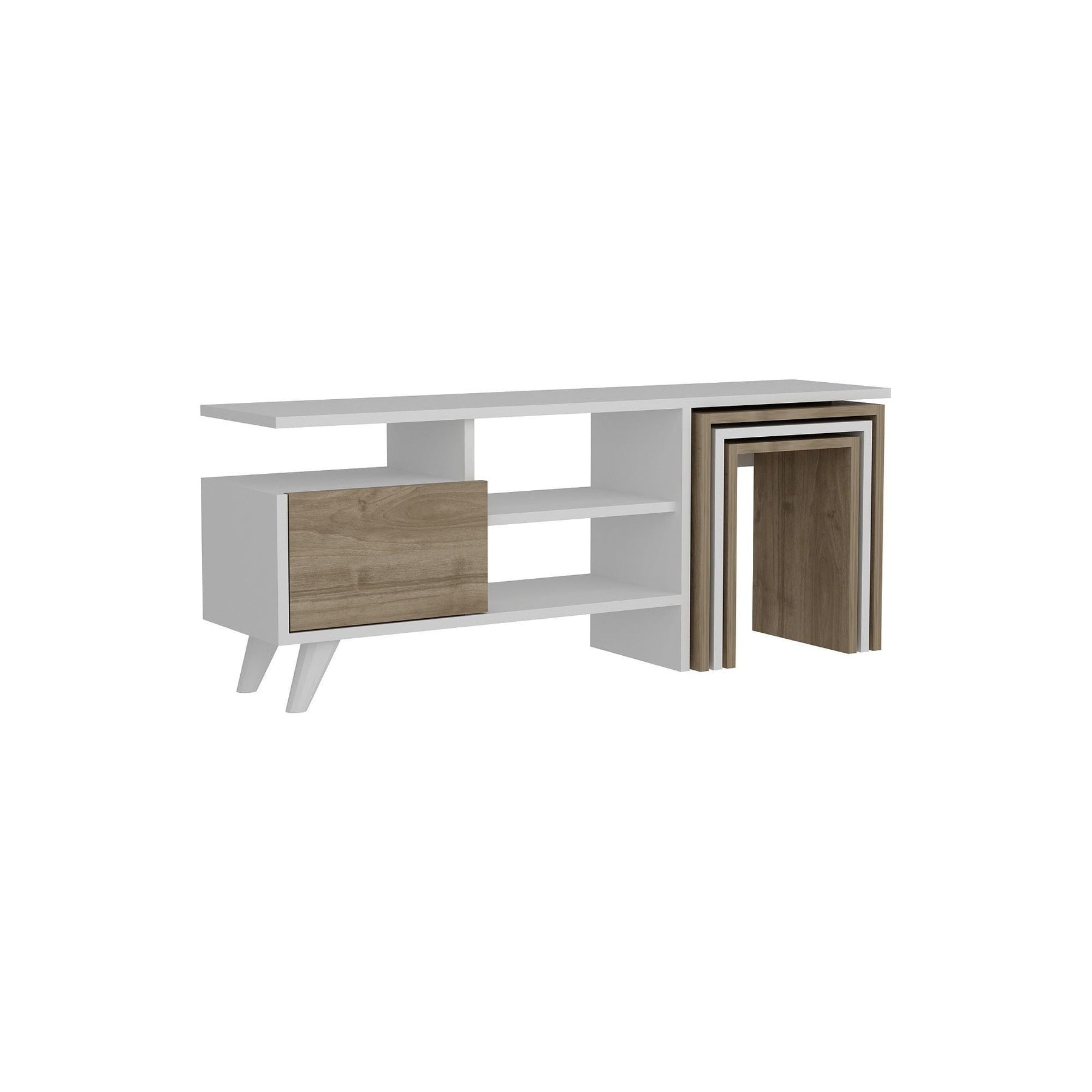 Comoda TV Nature, 100% PAL melaminat, alb/nuc, 120x49x30 cm
