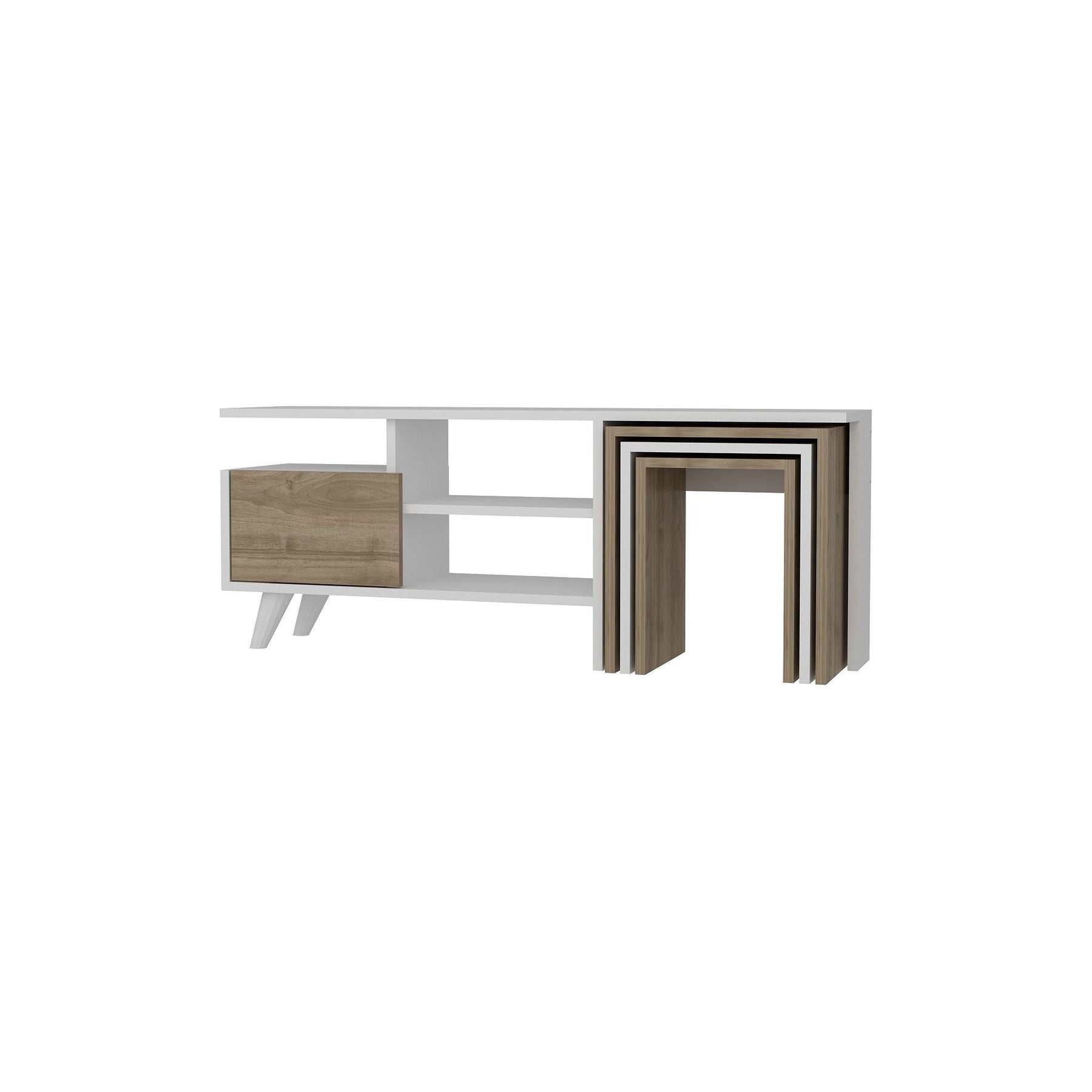 Comoda TV Nature, 100% PAL melaminat, alb/nuc, 120x49x30 cm