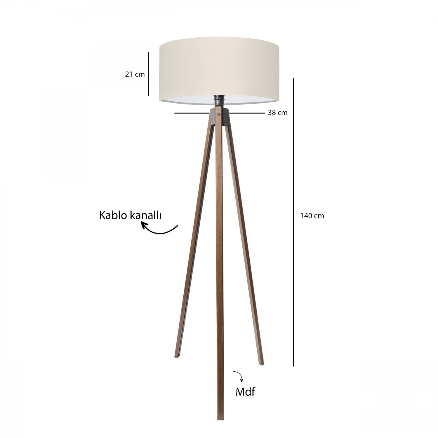 Lampadar AYD-3685, crem, material textil/metal, 21x38x140 cm