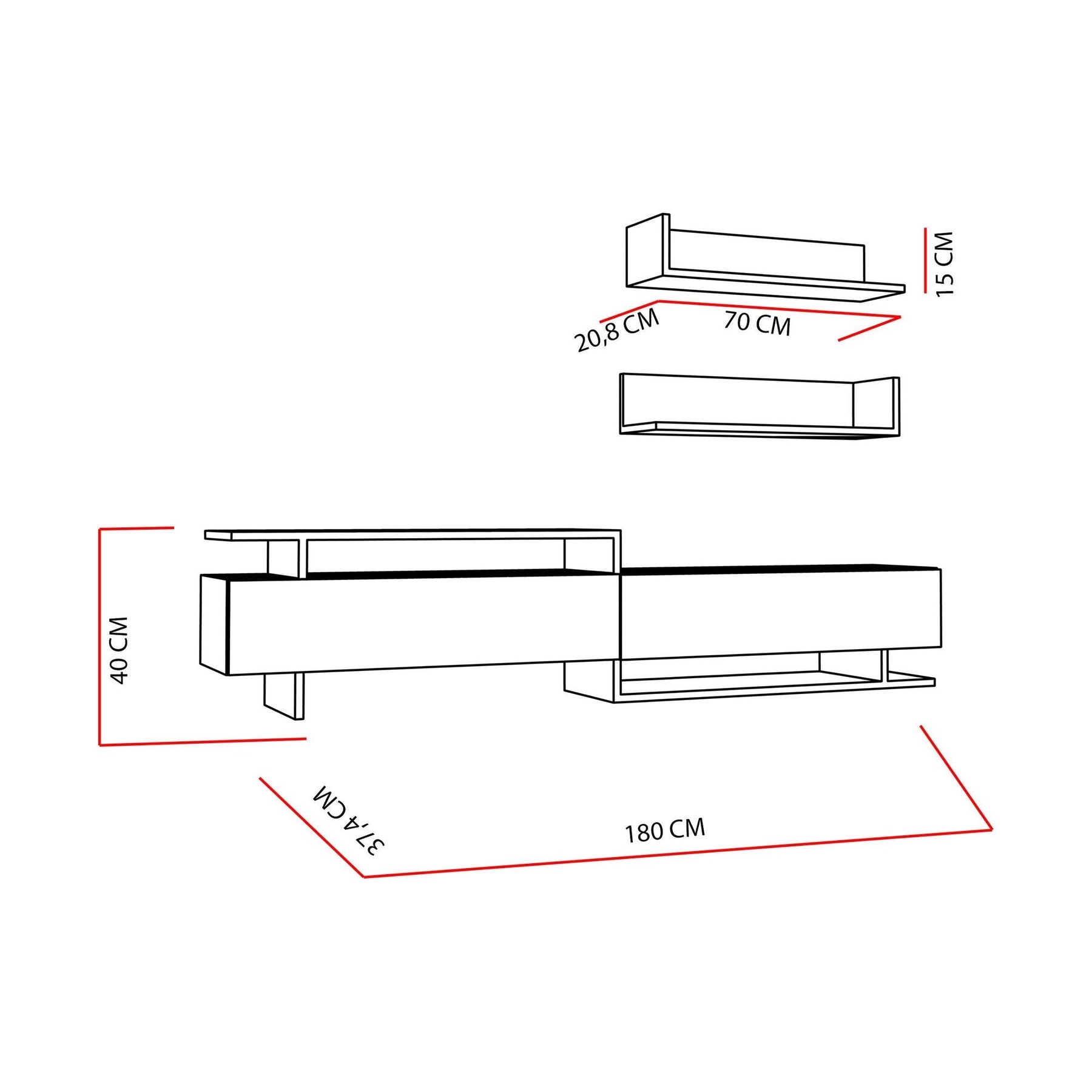 Set mobilier living Ayaz, alb/sonoma, PAL melaminat 100%, 180x40x38 cm