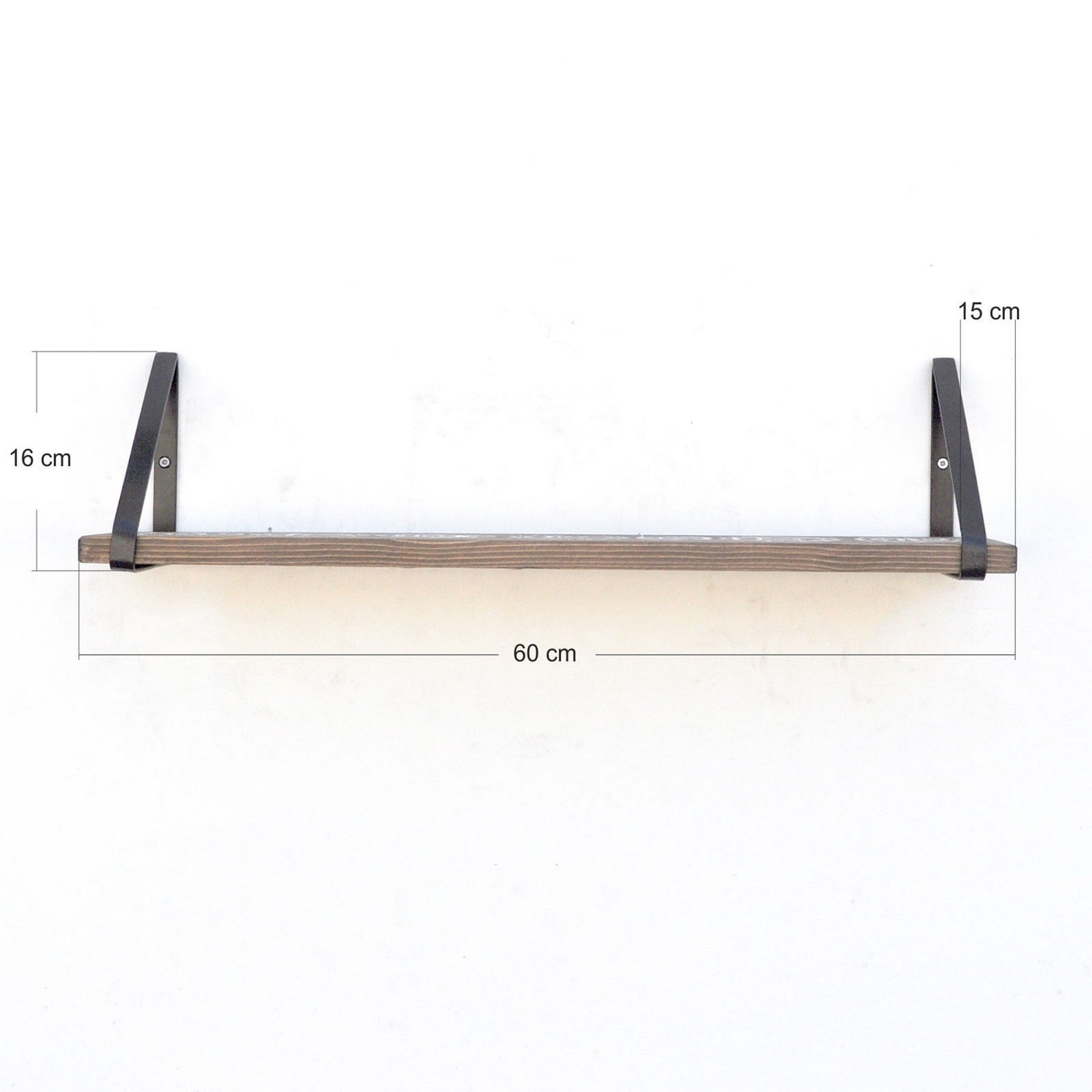 Polita LAM023, stejar inchis/negru, lemn/metal, 60x15x16 cm