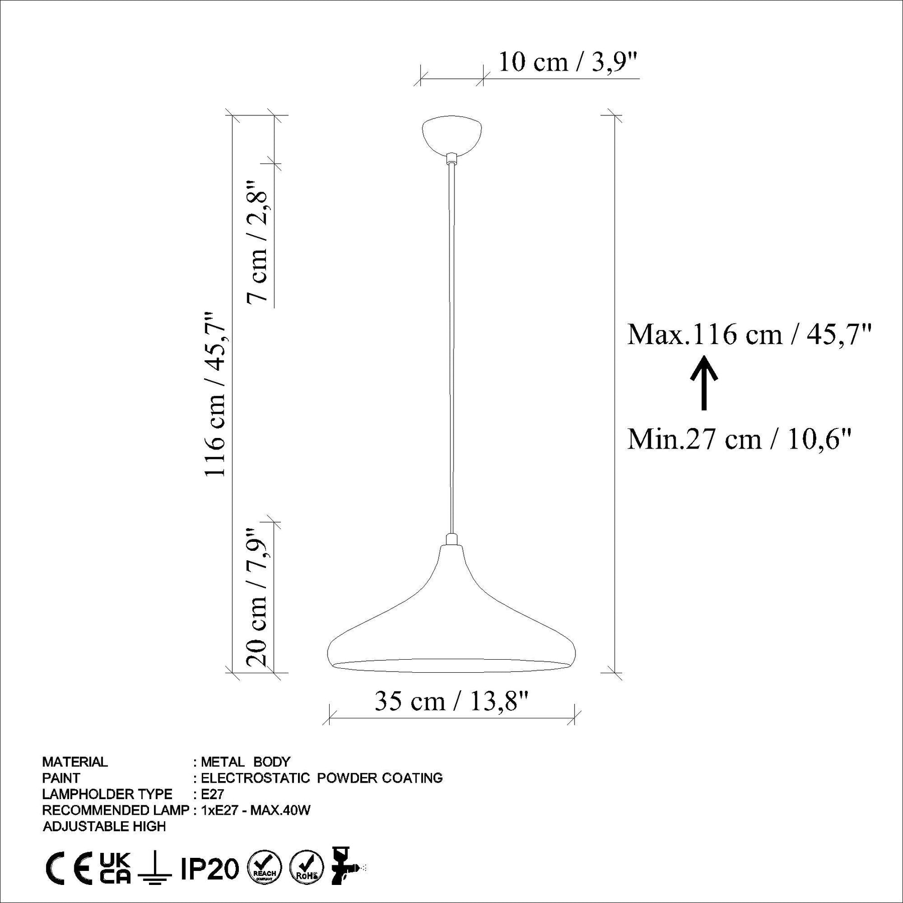 Lustra EYSAN 207, metal, 35x27-116 cm