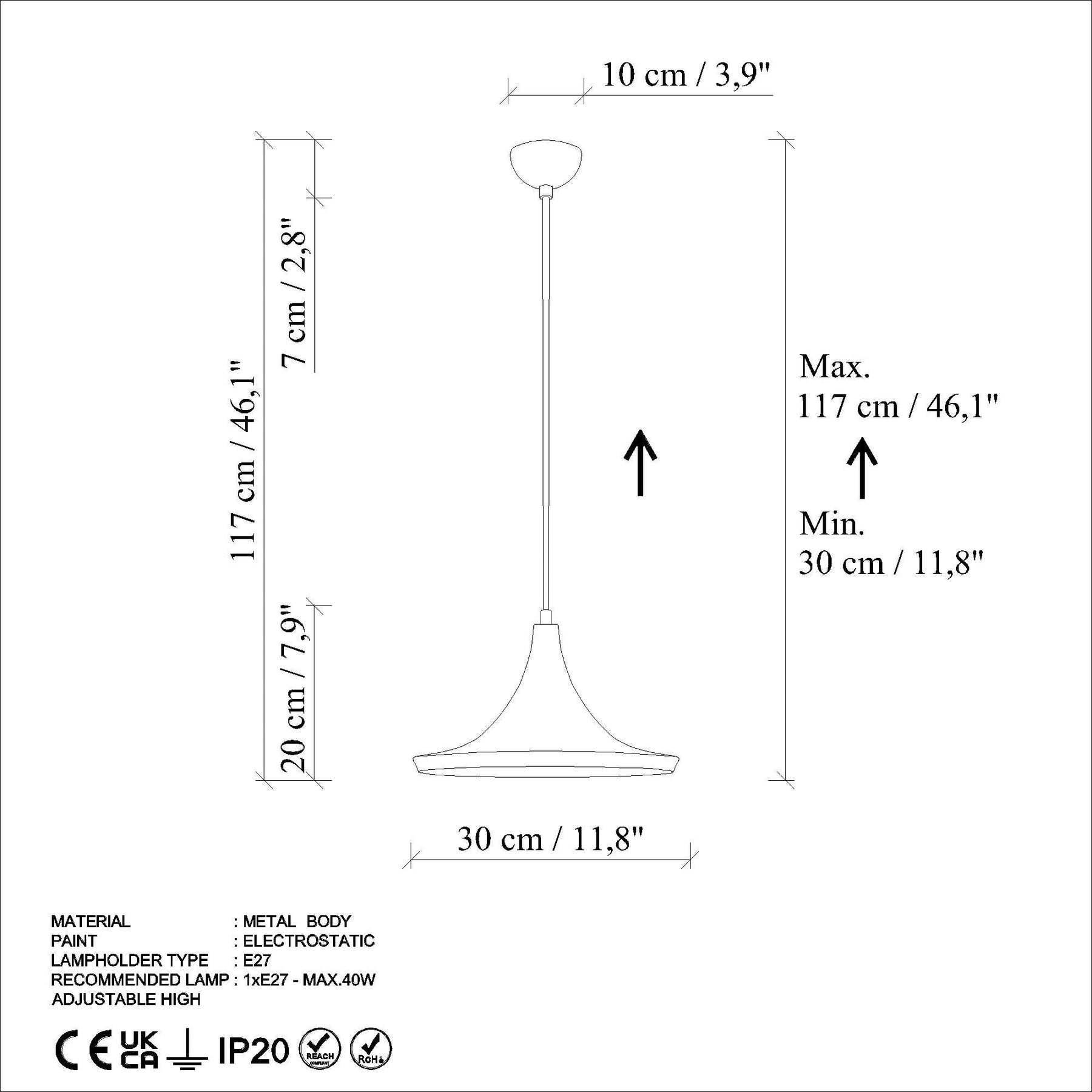 Lustra TOM 3531, metal, 30x30-117 cm