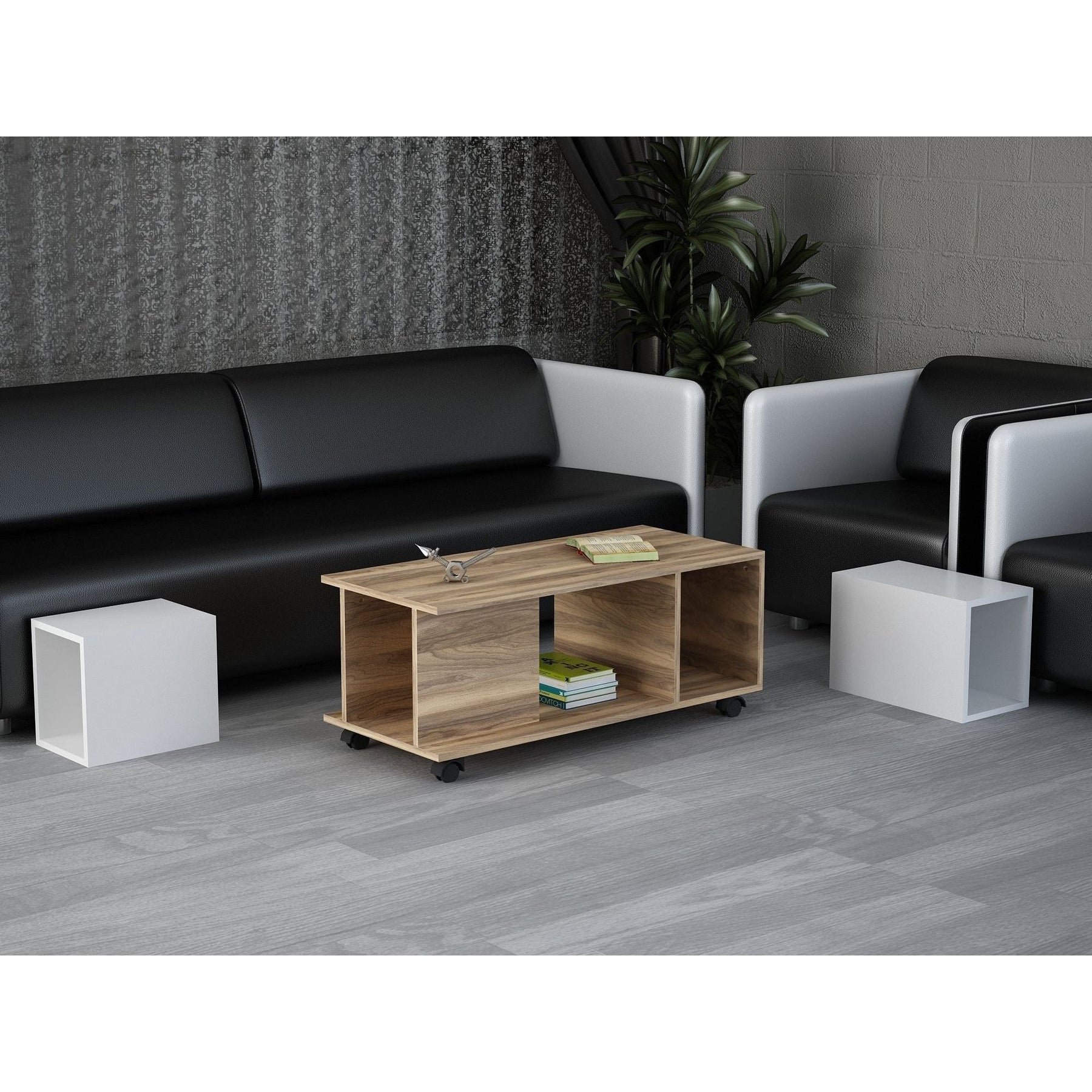 Masuta de cafea Sadem, 100% PAL melaminat, alb/nuc, 100x44x45 cm