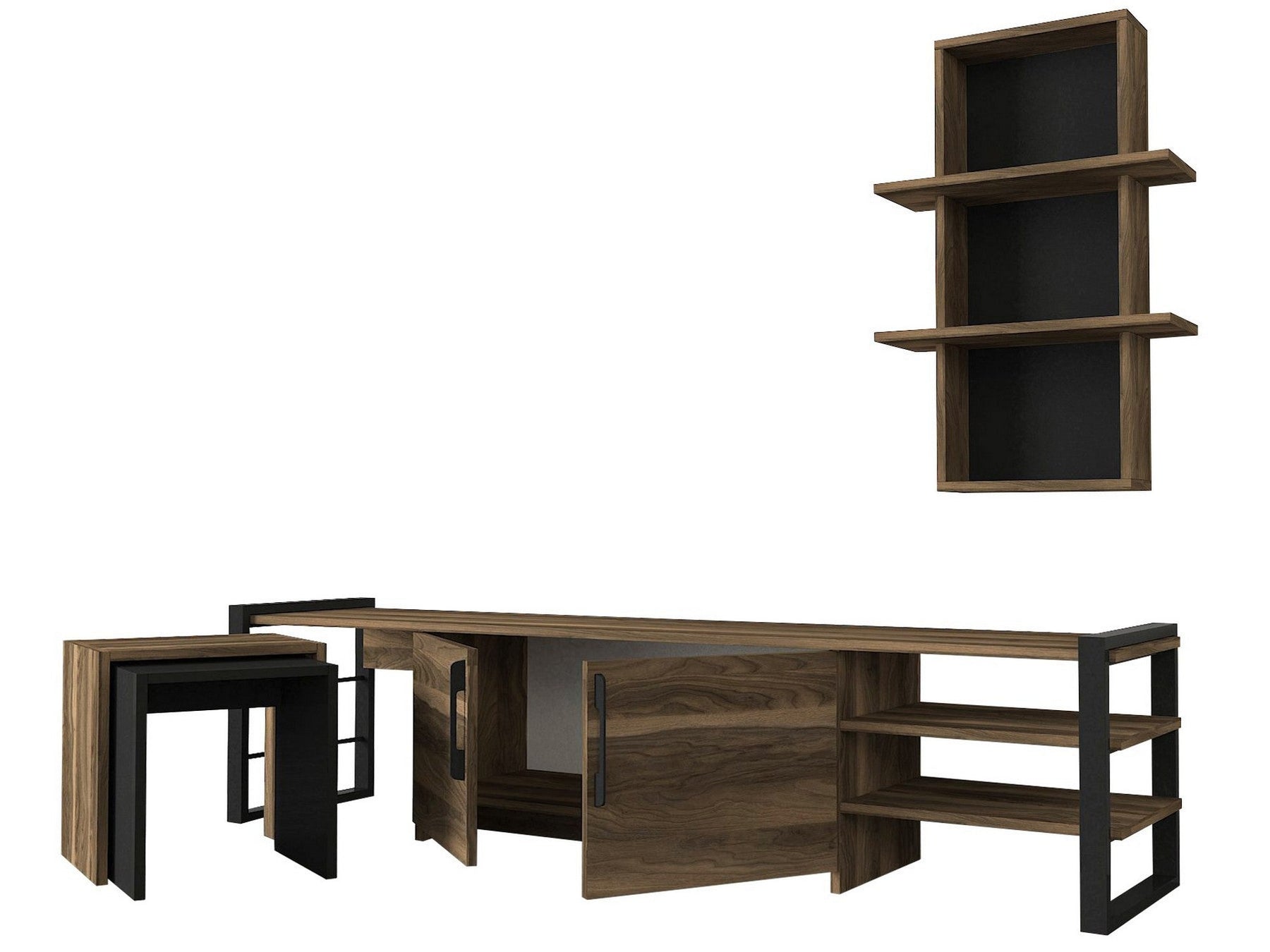 Set comoda TV si raft EPICA, nuc/negru, PAL melaminat
