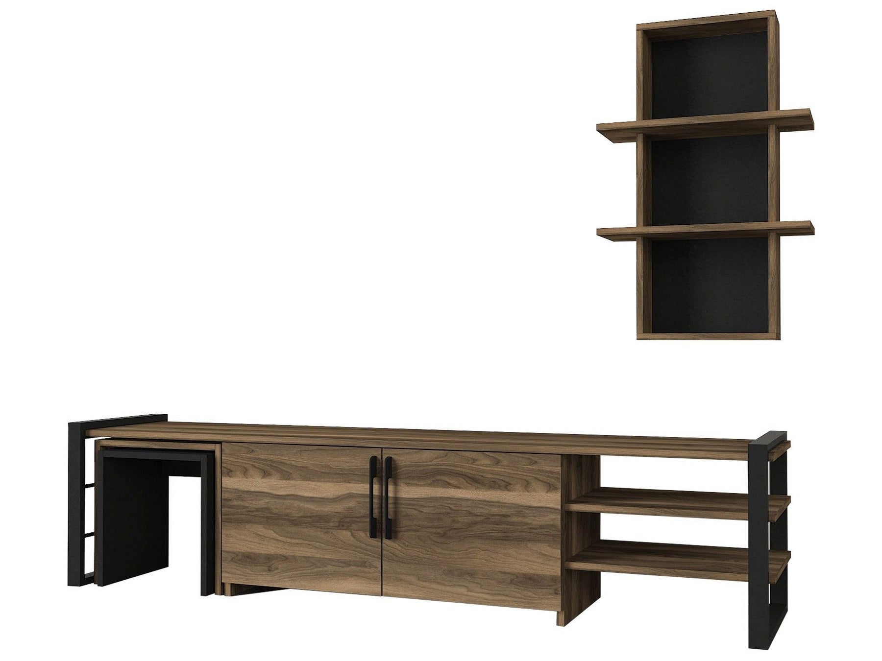 Set comoda TV si raft EPICA, nuc/negru, PAL melaminat