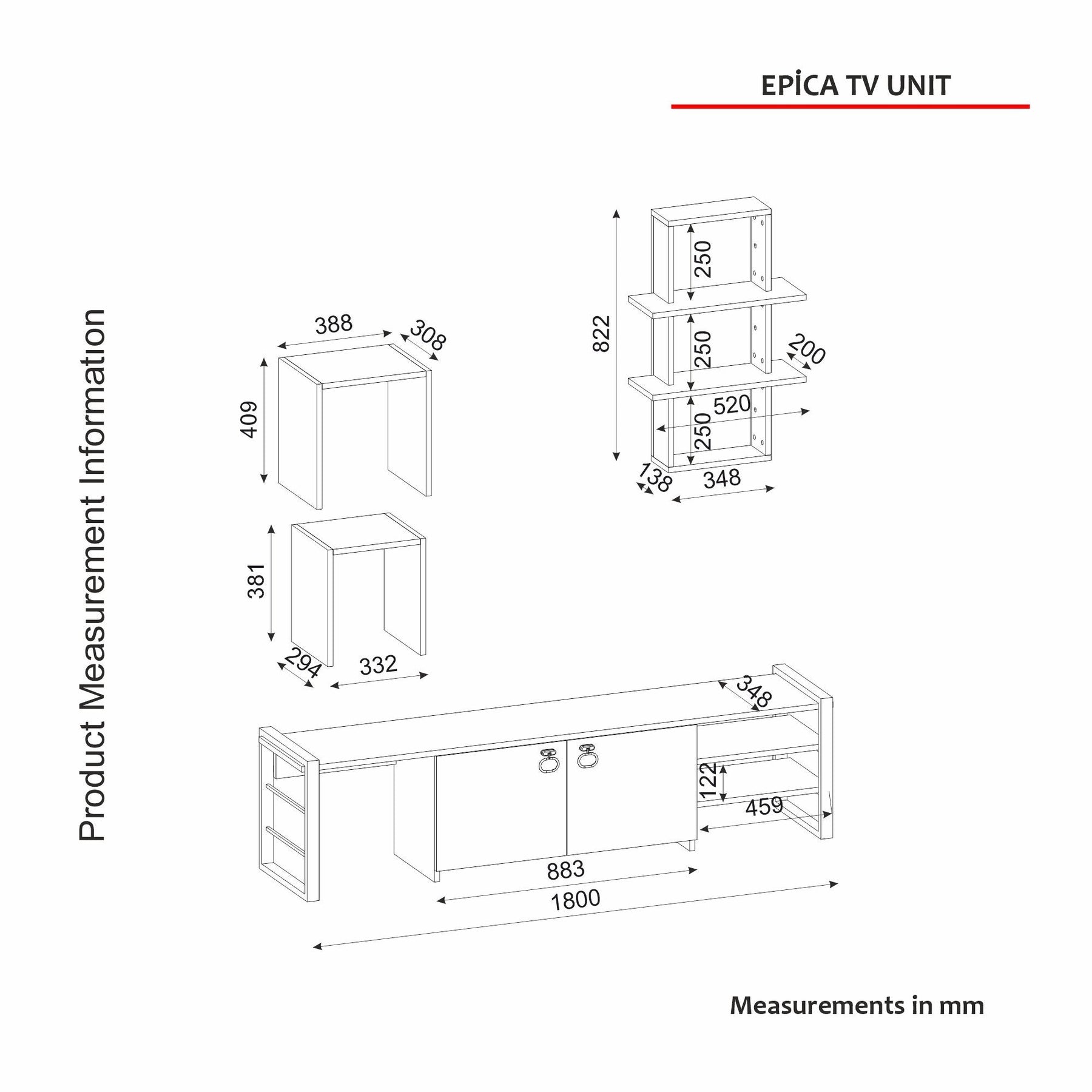 Set comoda TV si raft EPICA, nuc/negru, PAL melaminat