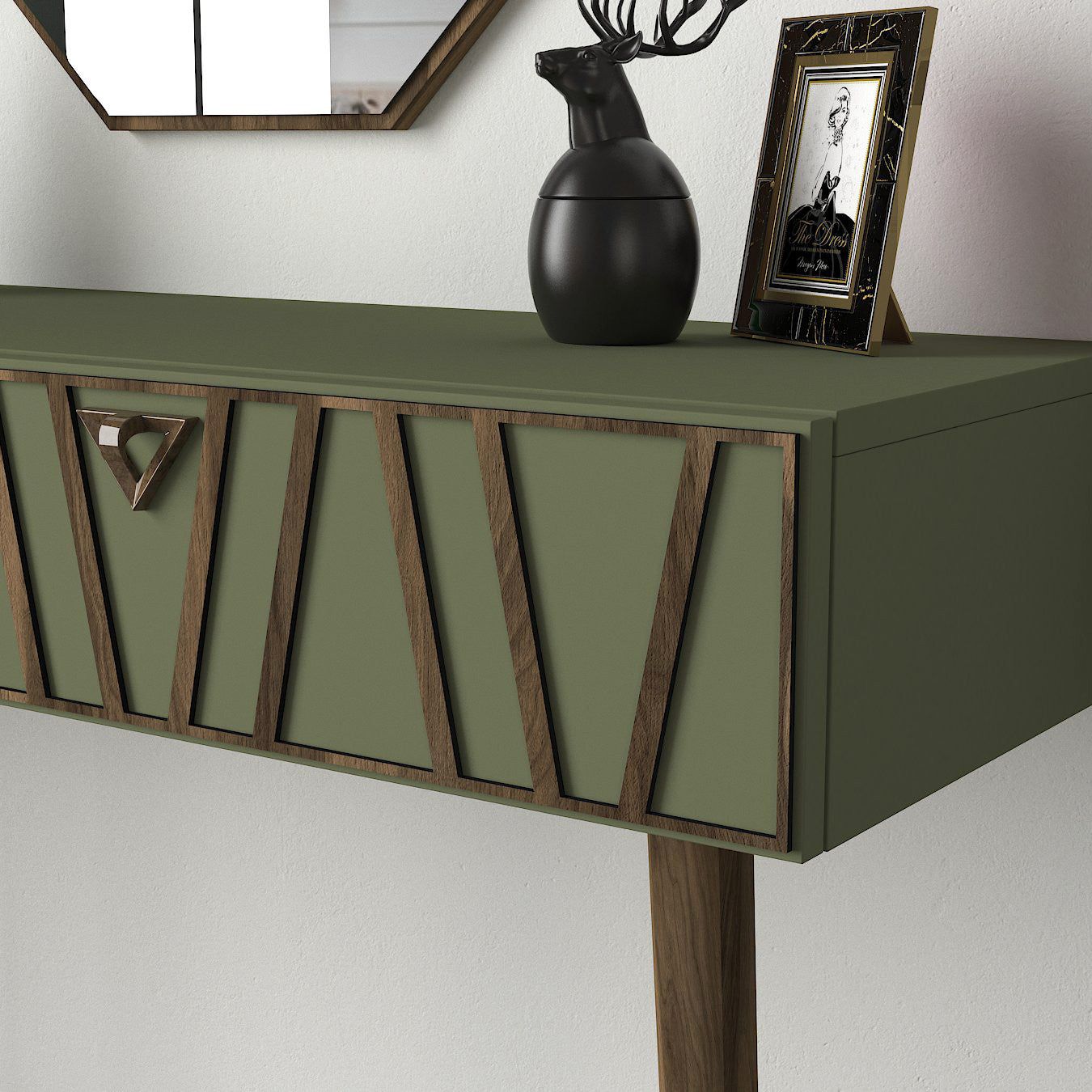 Set consola cu oglinda 804TRH3503, nuc/verde, PAL melaminat, 120x89x35 cm