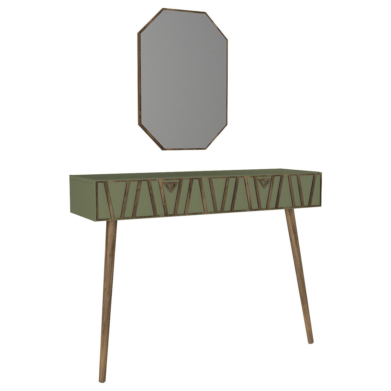 Set consola cu oglinda 804TRH3503, nuc/verde, PAL melaminat, 120x89x35 cm