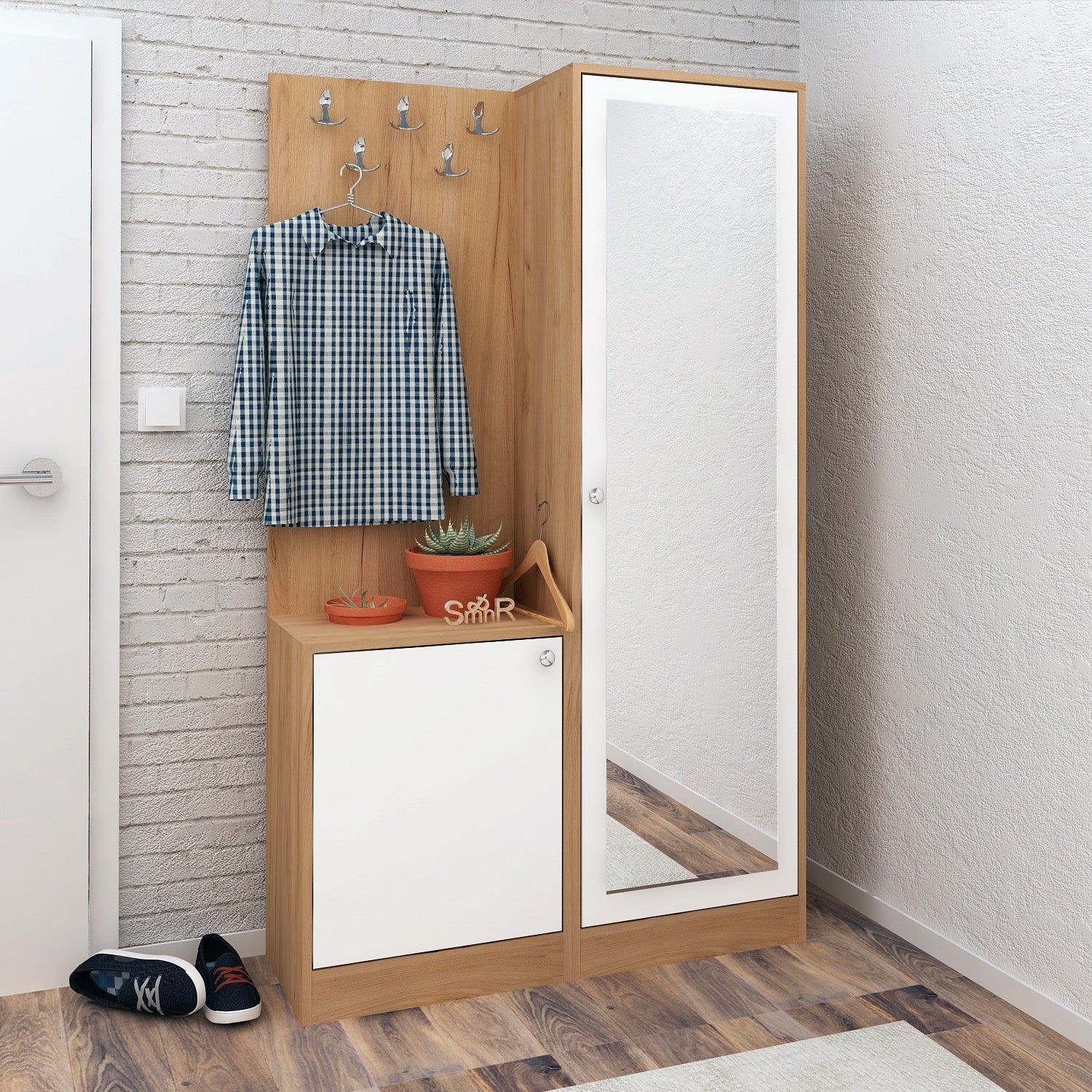Set hol Broc, stejar/alb, pal, 100x35x180 cm