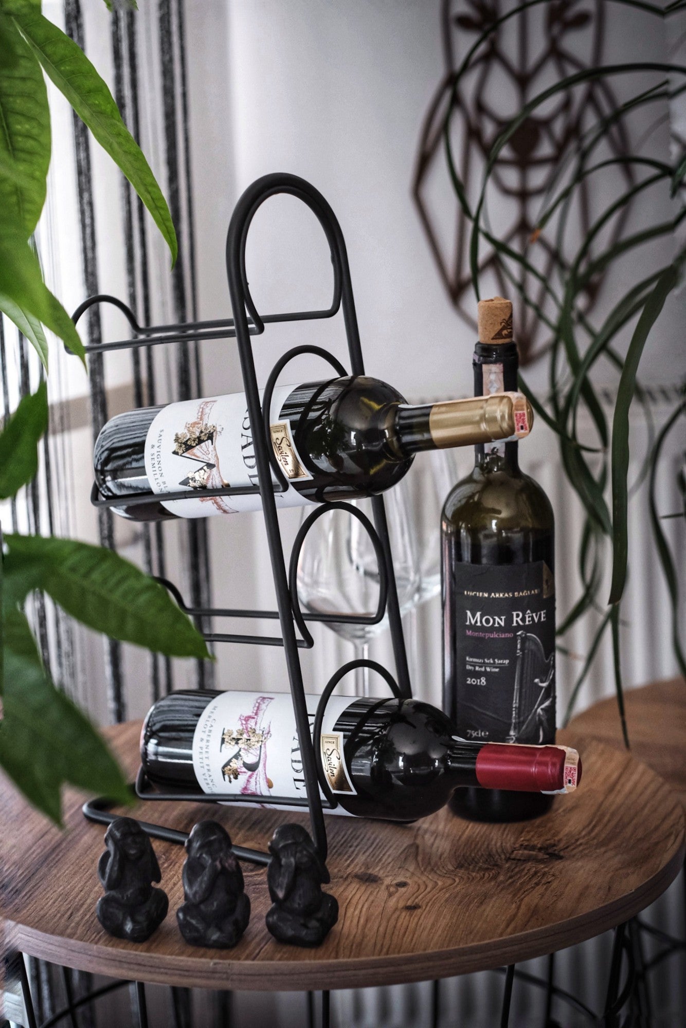 Suport sticla vin HOPE, negru, metal, 22x11x46 cm