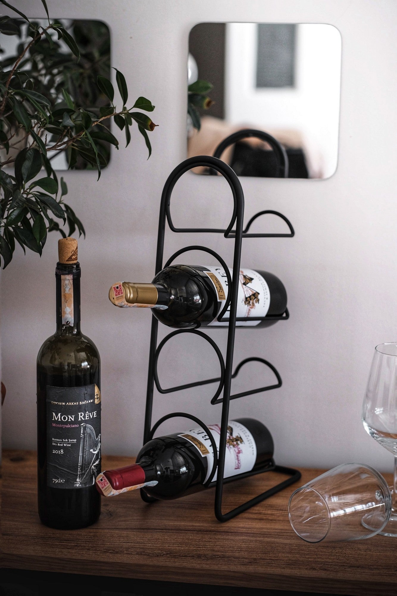 Suport sticla vin HOPE, negru, metal, 22x11x46 cm