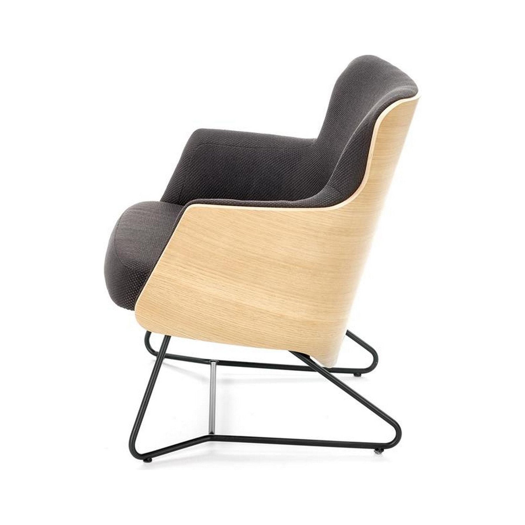 Fotoliu CHILLOUT, stofa gri inchis/stejar natural, 74x67x79 cm