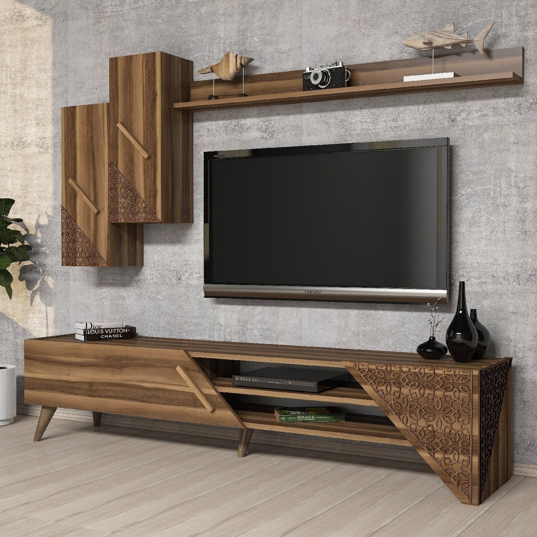 Set comoda TV si raft BERIL, nuc, PAL melaminat