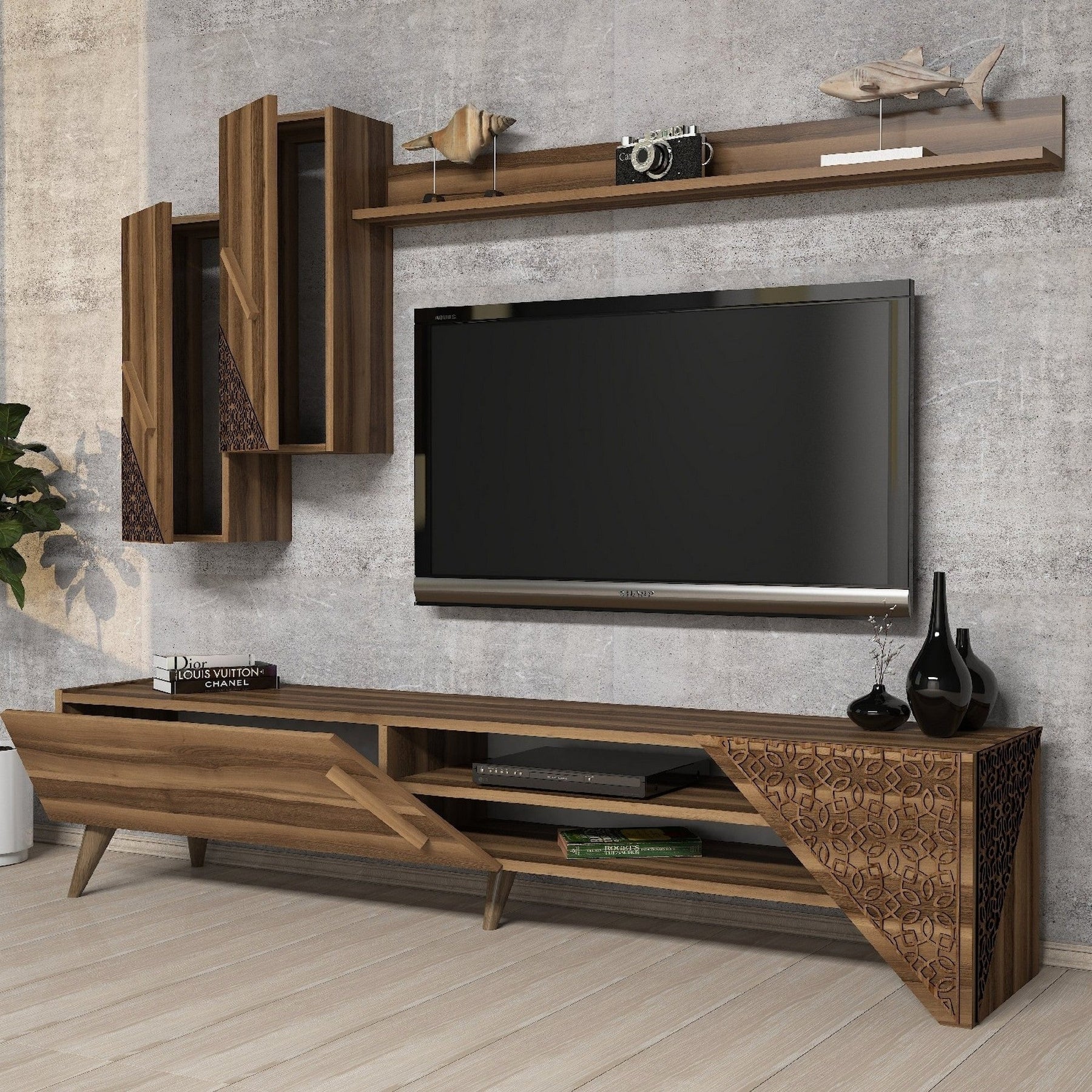 Set comoda TV si raft BERIL, nuc, PAL melaminat